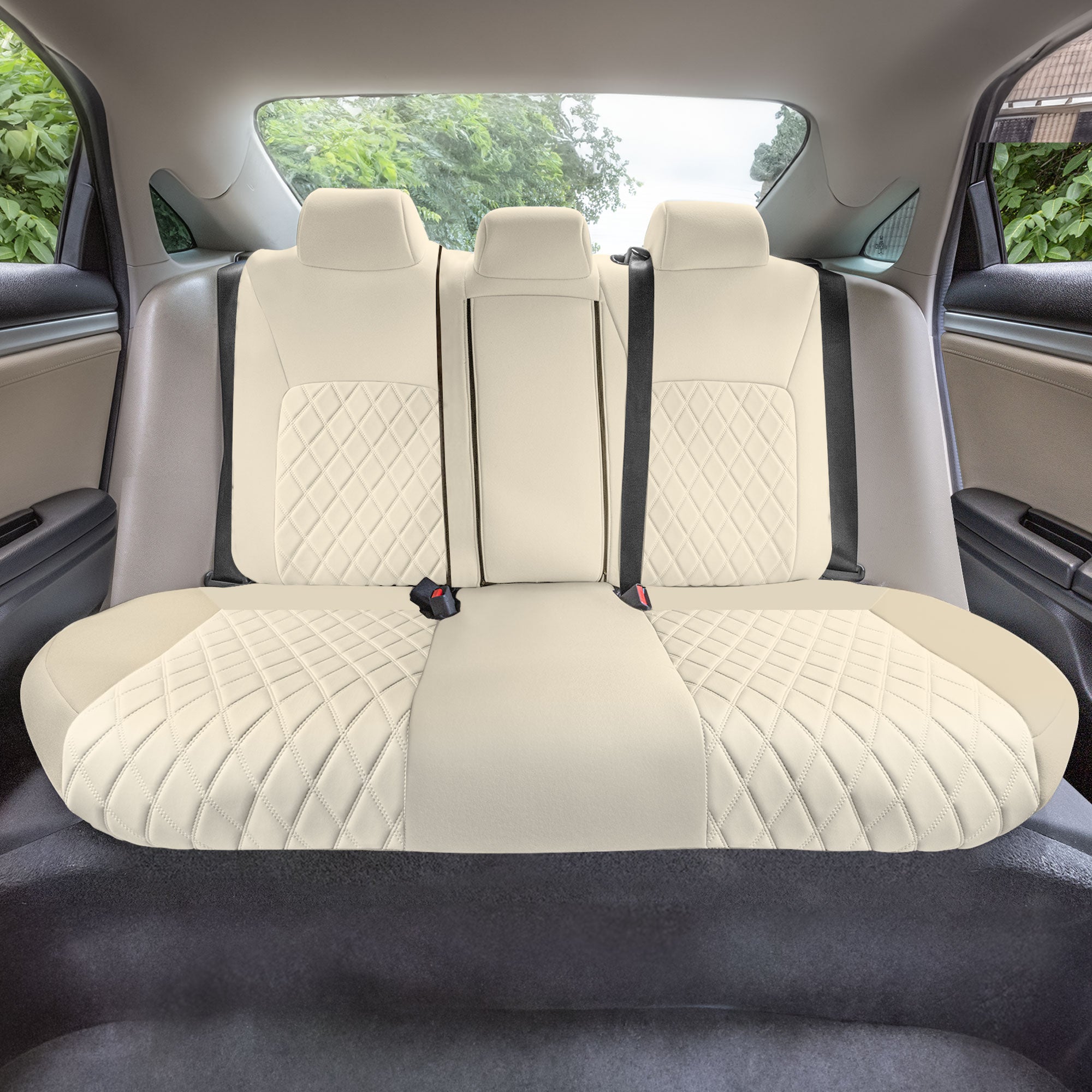 Honda Civic 2016 - 2025 Sedan Split Rear Set Seat Covers - Solid Beige Ultraflex Neoprene