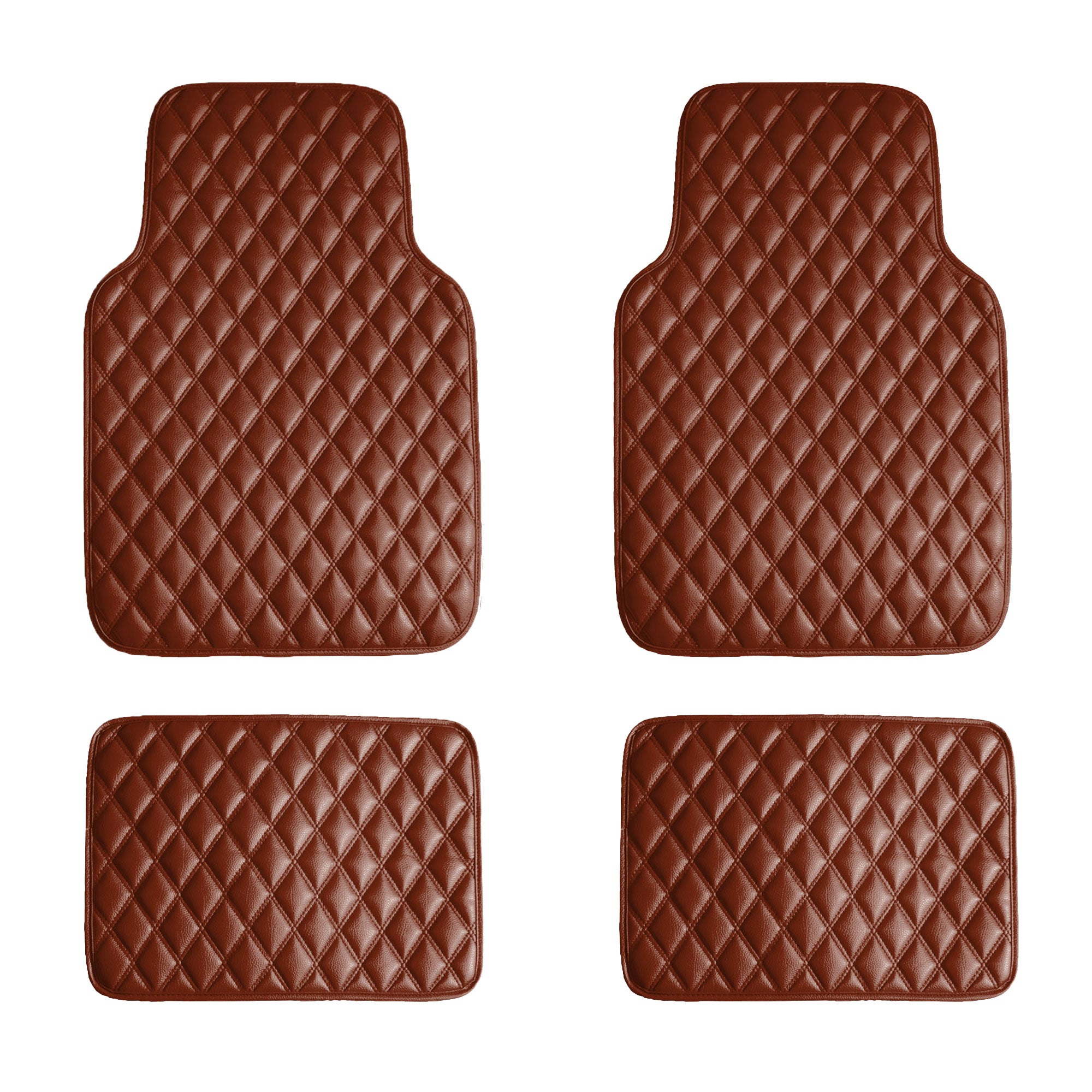 Luxury Universal Liners Heavy Duty Faux Leather Non-Slip Floor Mats Diamond Design - Full Set Brown