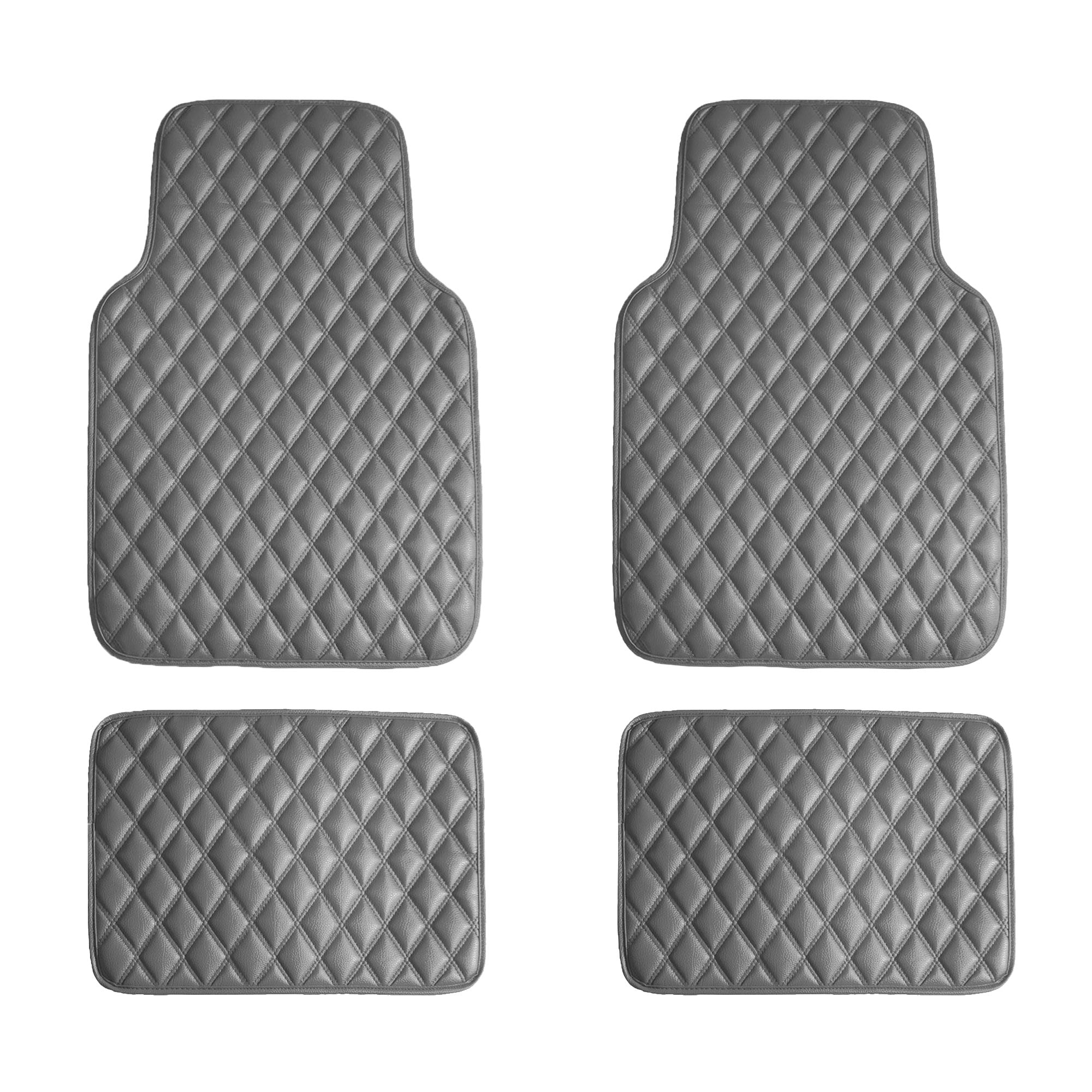 Luxury Universal Liners Heavy Duty Faux Leather Non-Slip Floor Mats Diamond Design - Full Set Gray