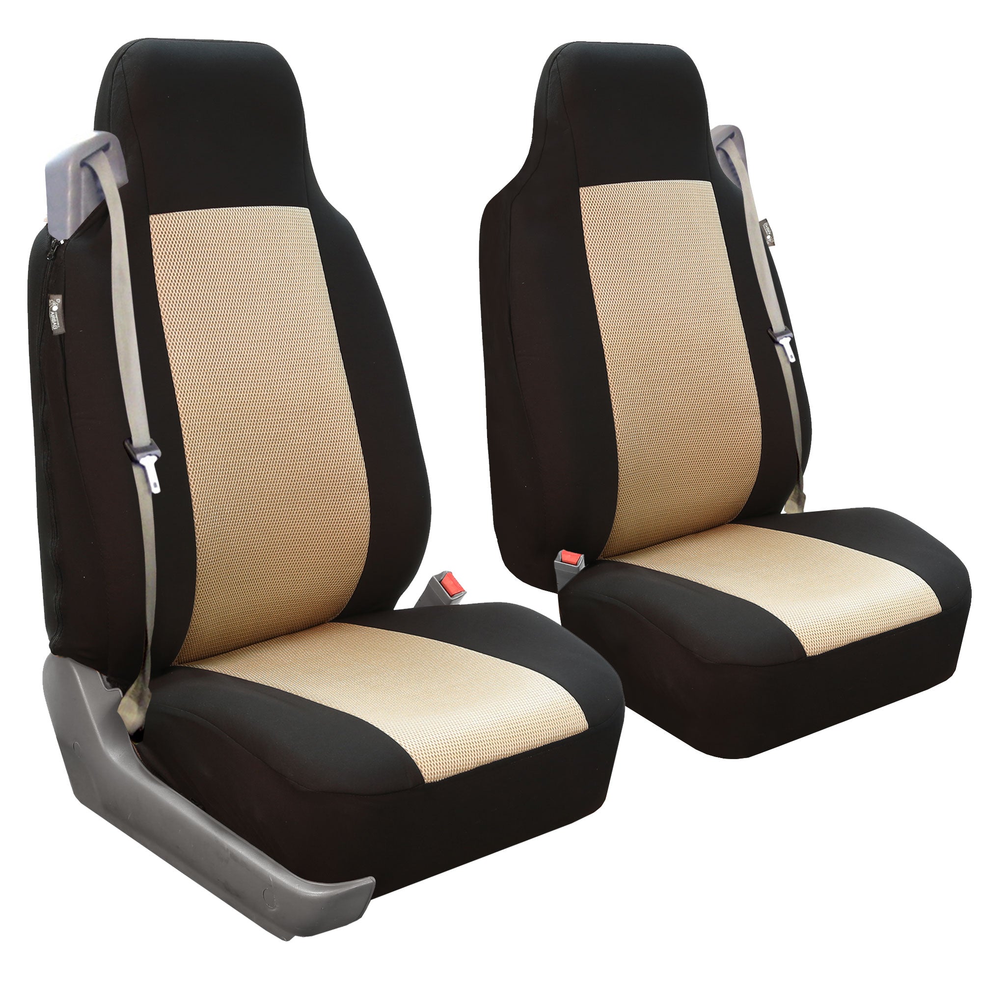 Flat Cloth All-Purpose Built-In Seatbelt Classic Cloth Seat Covers - Full Set Beige