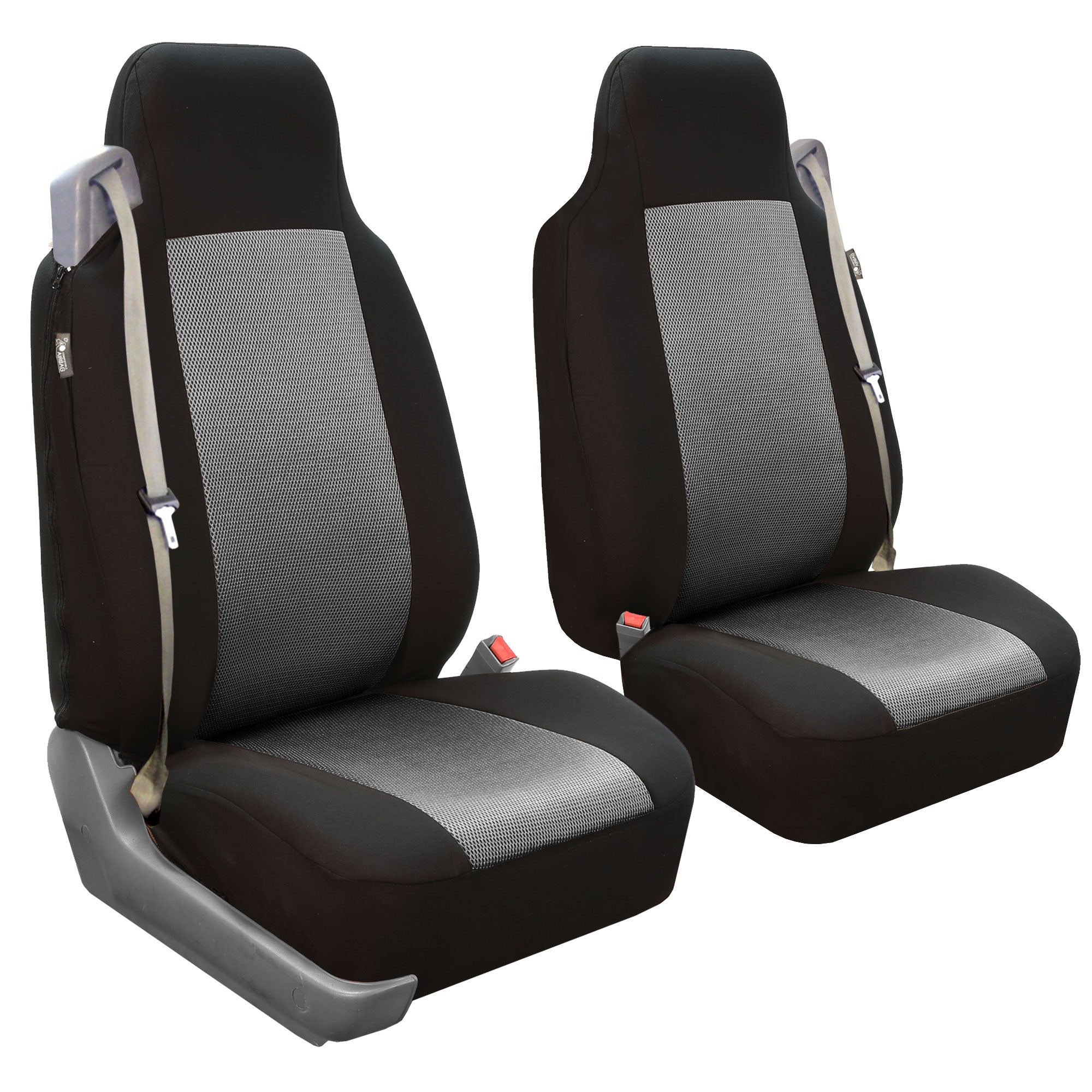 Flat Cloth All-Purpose Built-In Seatbelt Classic Cloth Seat Covers - Full Set Gray