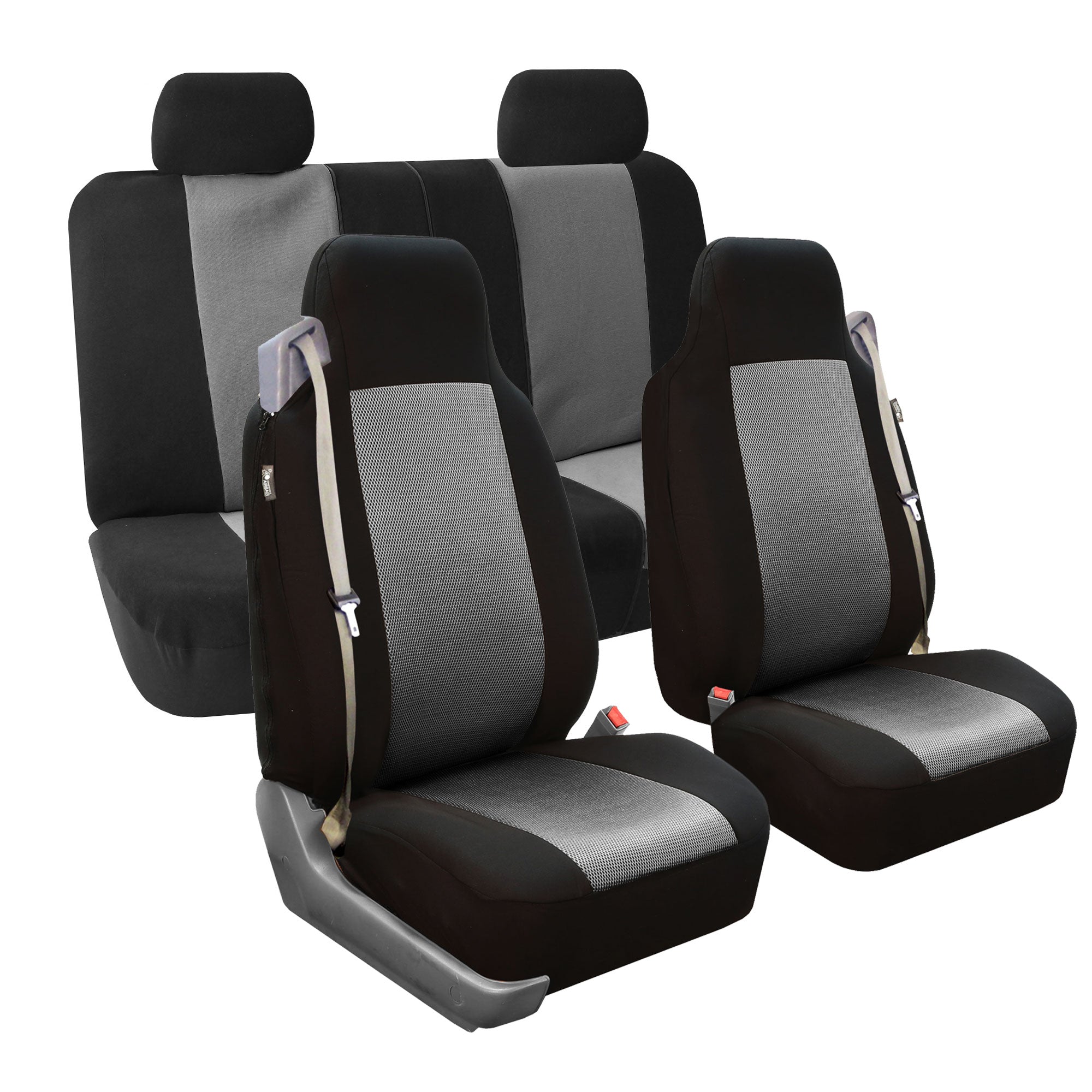 Flat Cloth All-Purpose Built-In Seatbelt Classic Cloth Seat Covers - Full Set Gray