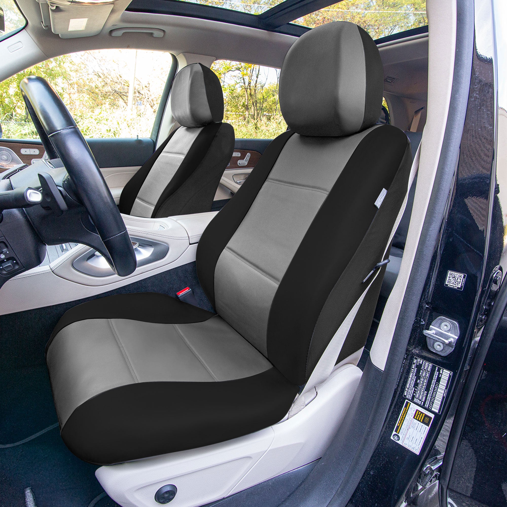 Premium PU Leather Seat Covers - Full Set Gray / Black