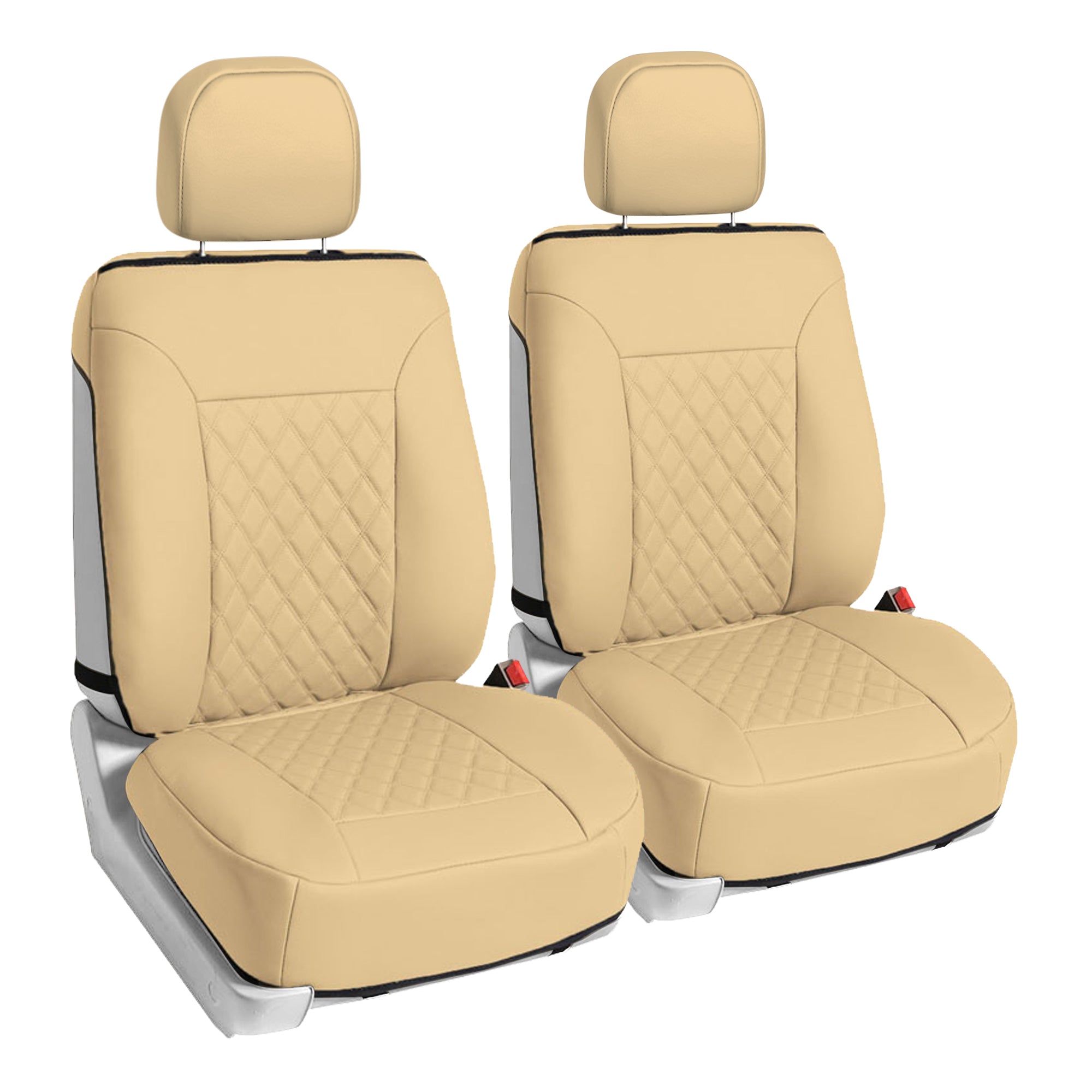 Deluxe Faux Leather Diamond Pattern Car Seat Cushions - Front Set Beige