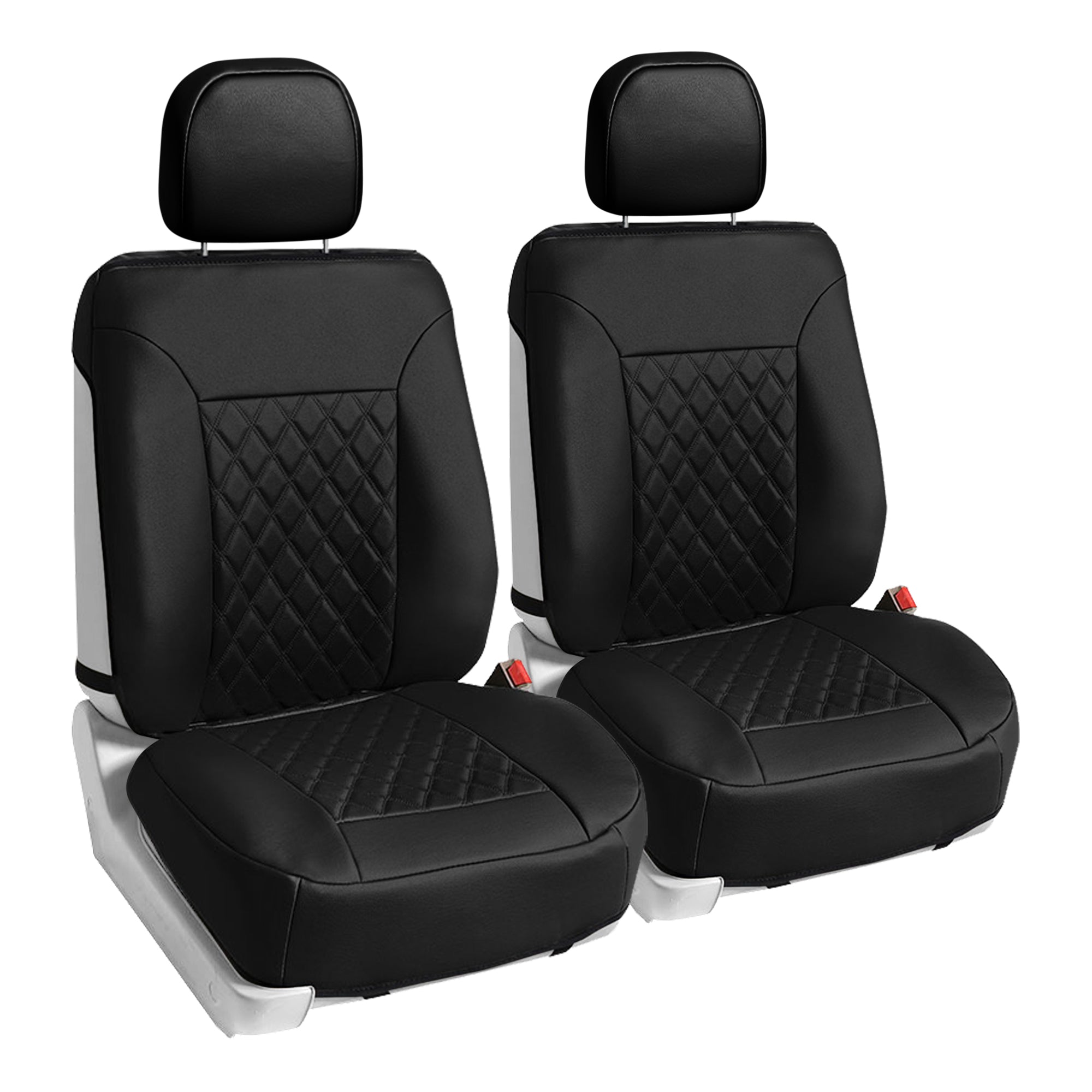 Deluxe Faux Leather Diamond Pattern Car Seat Cushions - Front Set Black