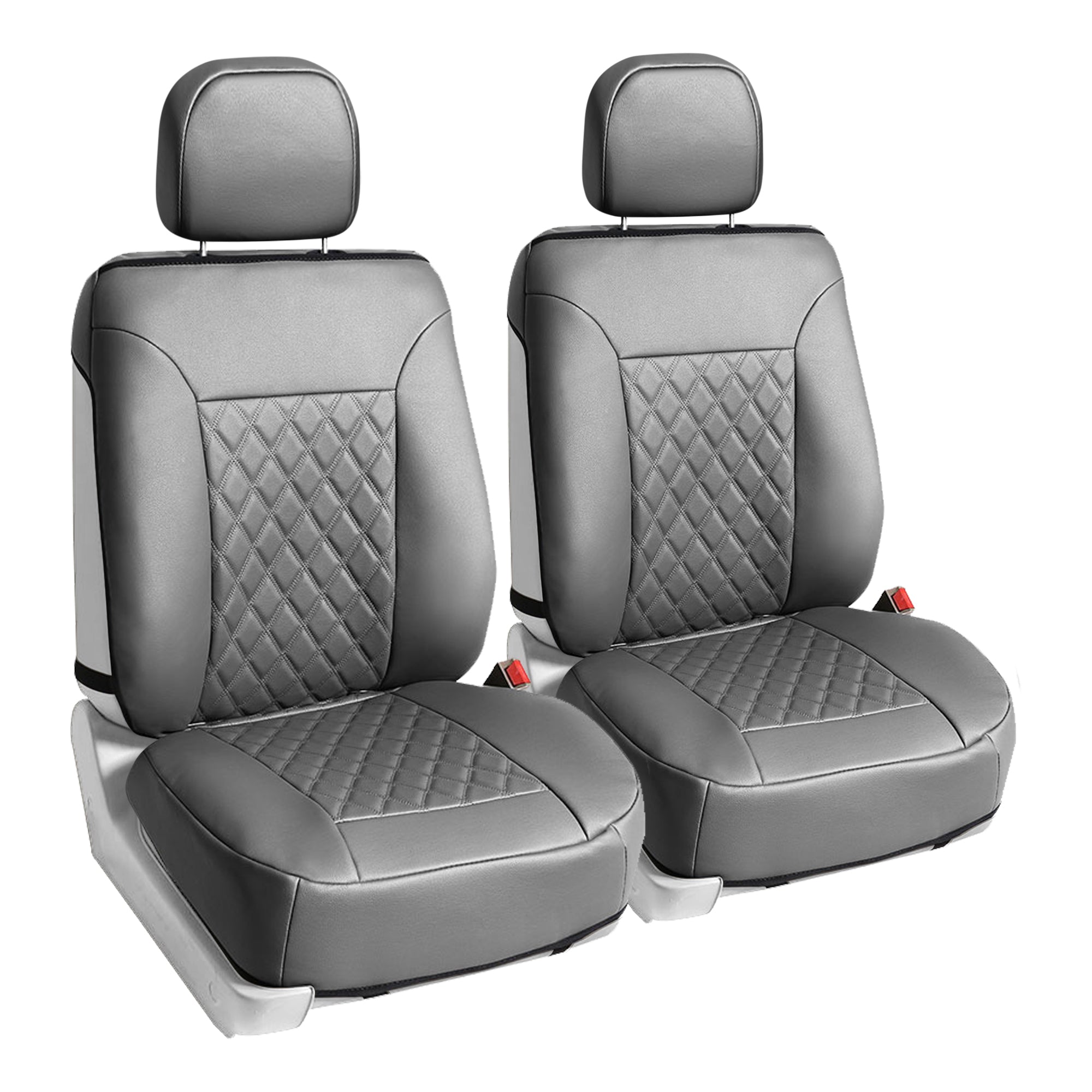 Deluxe Faux Leather Diamond Pattern Car Seat Cushions - Front Set Gray