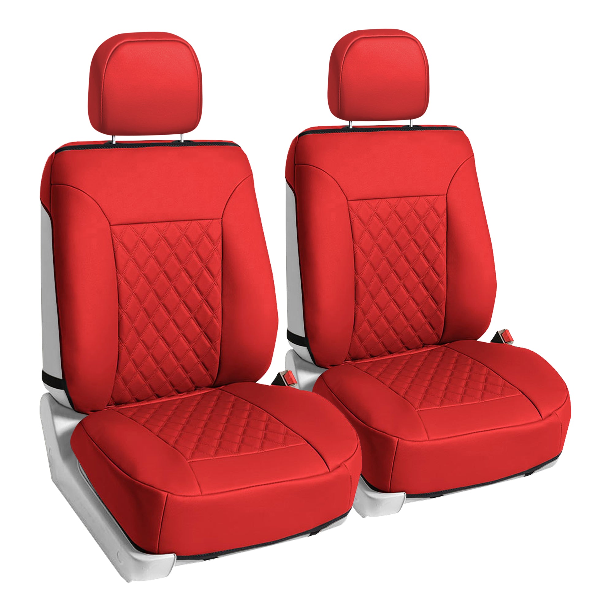 Deluxe Faux Leather Diamond Pattern Car Seat Cushions - Front Set Red