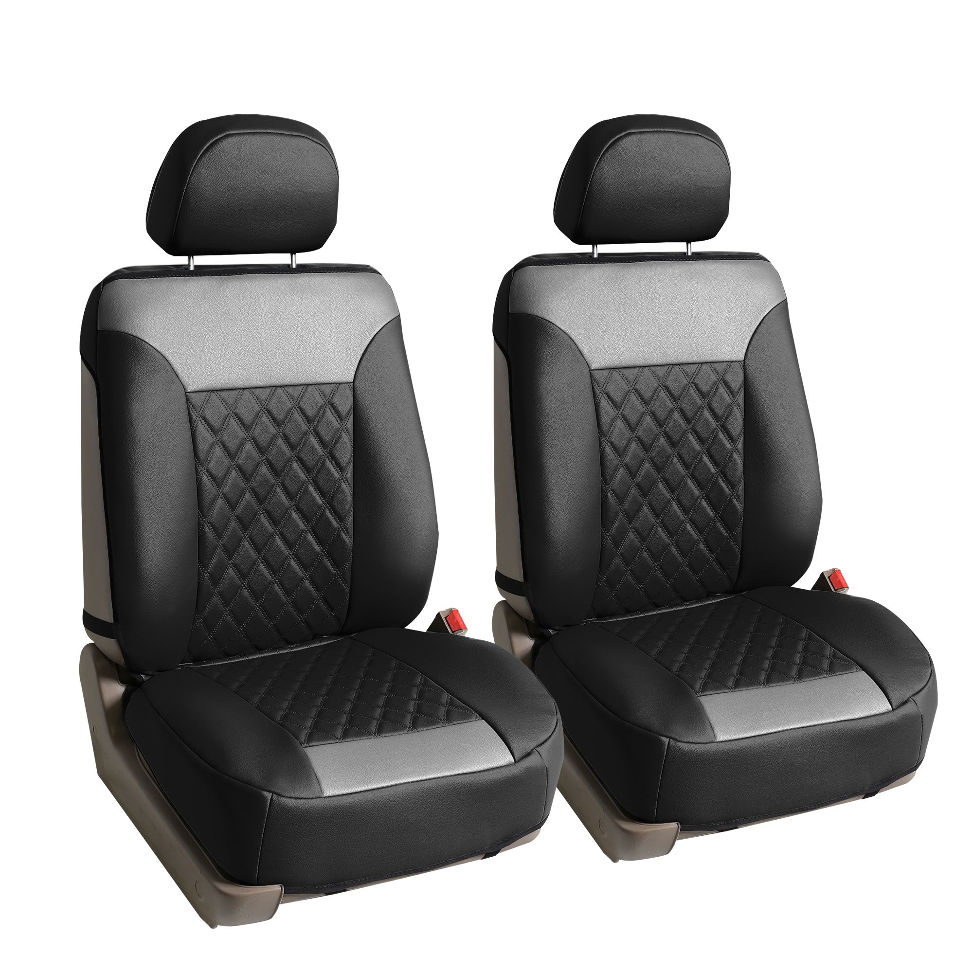 Deluxe Faux Leather Diamond Pattern Car Seat Cushions - Front Set Gray / Black