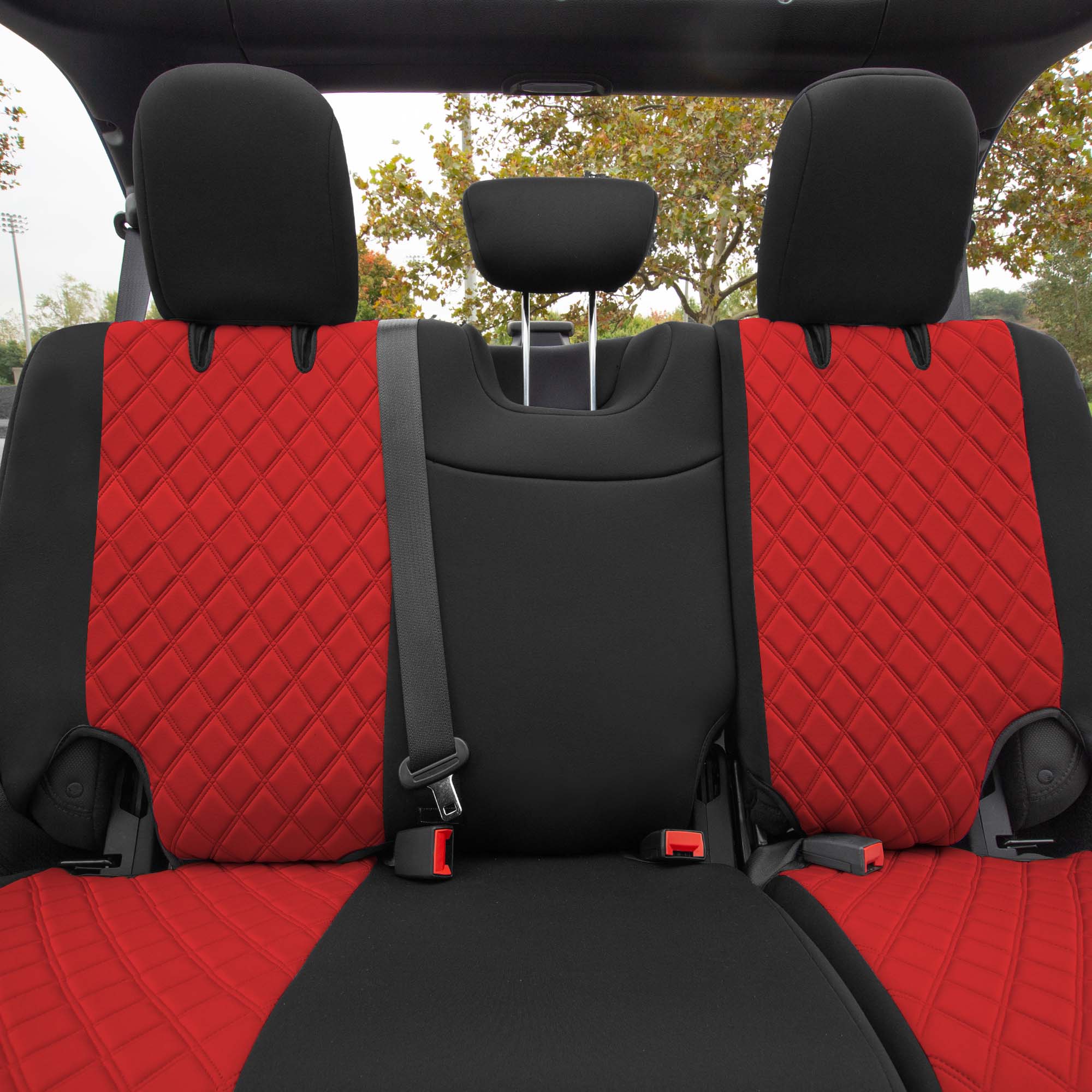 Jeep Wrangler JL 4-Door 2018-2024 -  Rear Set Seat Covers - Red Ultraflex Neoprene