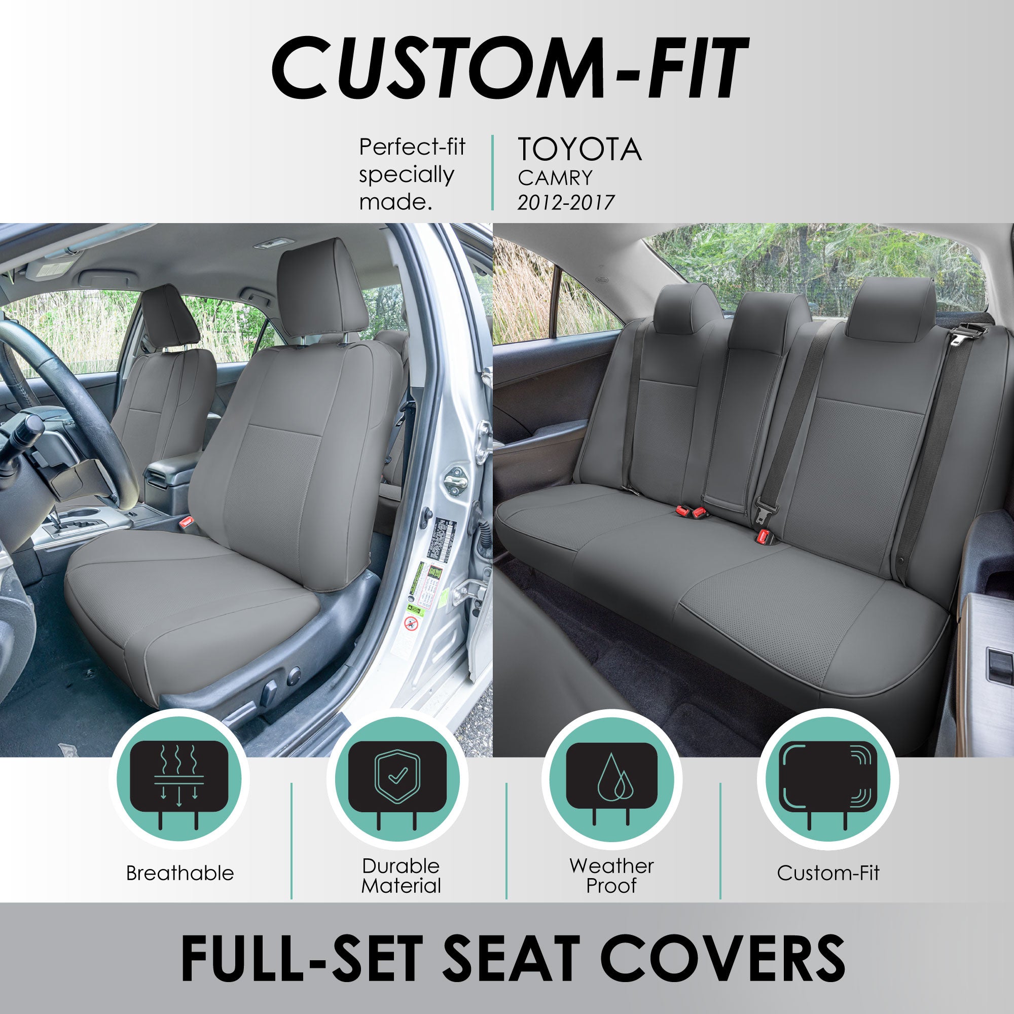 Toyota Camry LE | SE | XSE | XLE  2012-2017 - Full Set Seat Covers - Gray Faux Leather