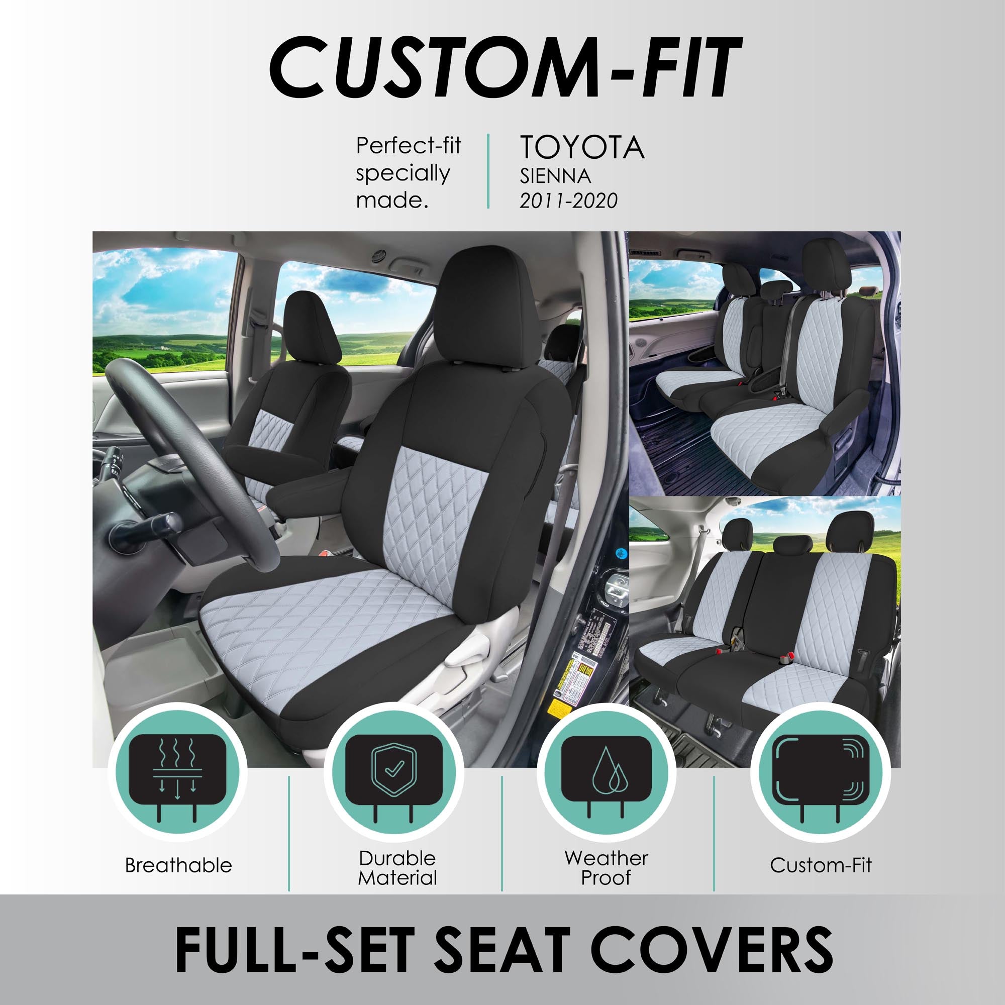 Toyota Sienna 8 Passenger 2011 - 2020 - Full Set Seat Covers - Gray Ultraflex Neoprene