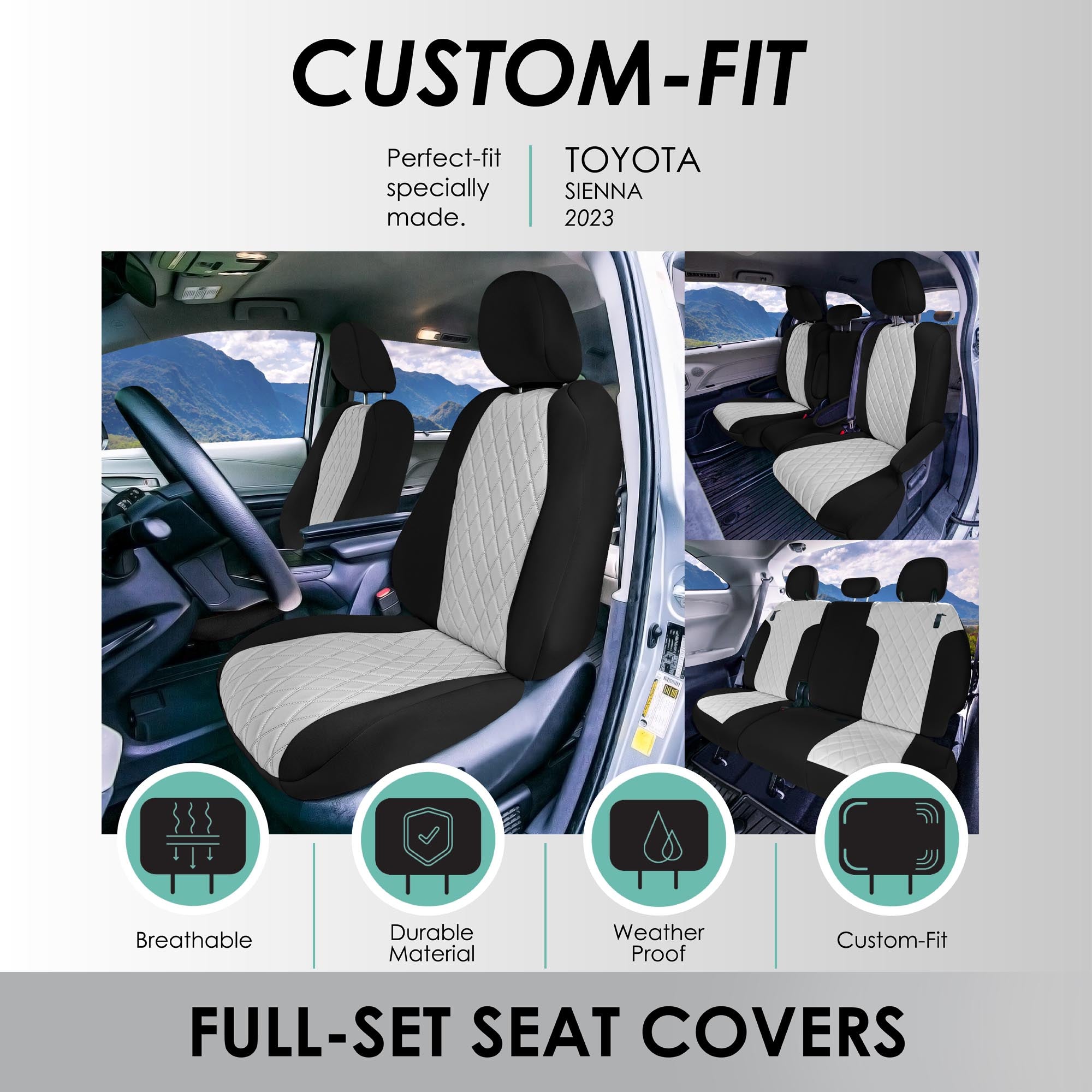 Toyota Sienna 8 Passenger - 2021 - 2024 - Full Set Seat Covers - Gray Ultraflex Neoprene