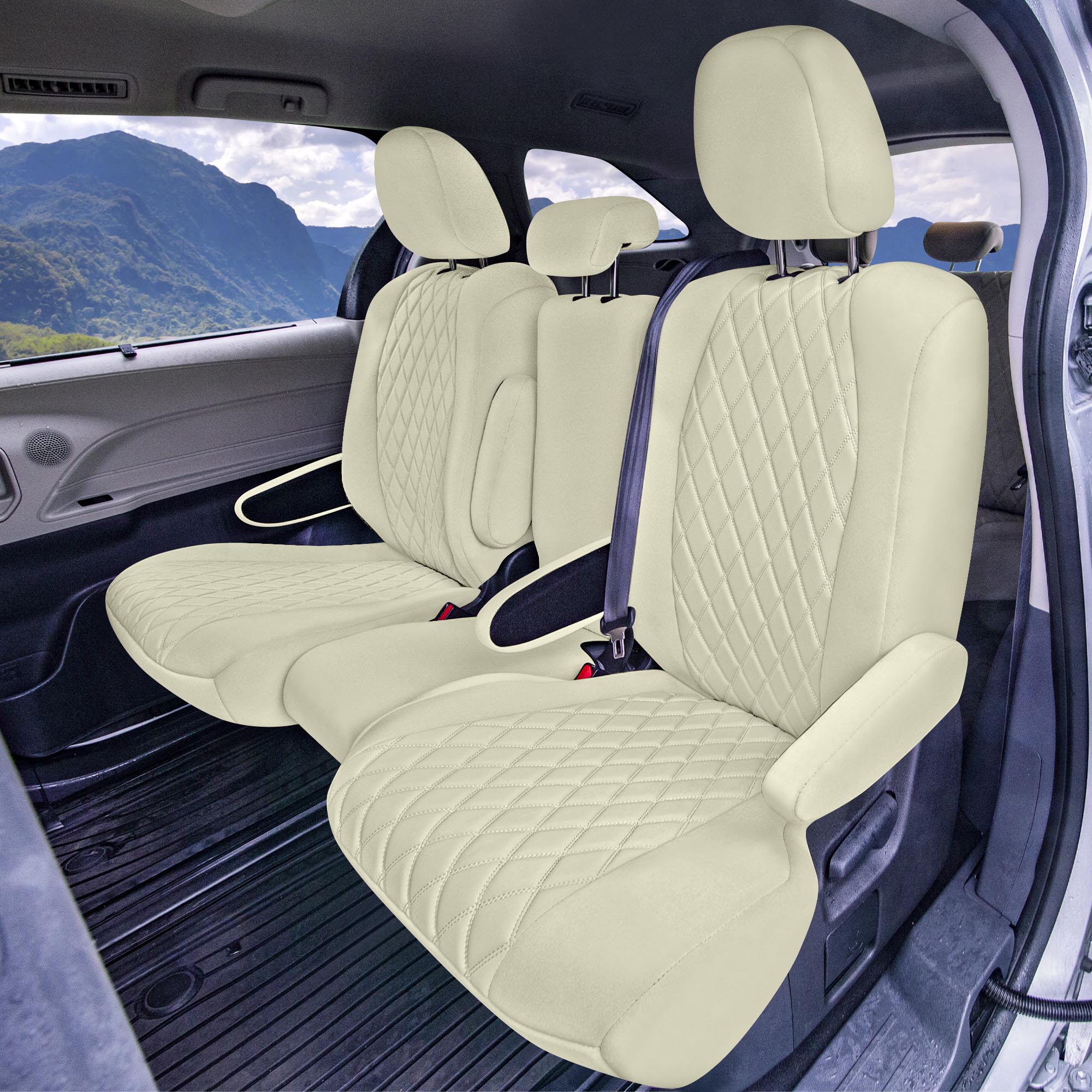 Toyota Sienna 8 Passenger - 2021 - 2024 - 2nd Row Set Seat Covers - Solid Beige Ultraflex Neoprene