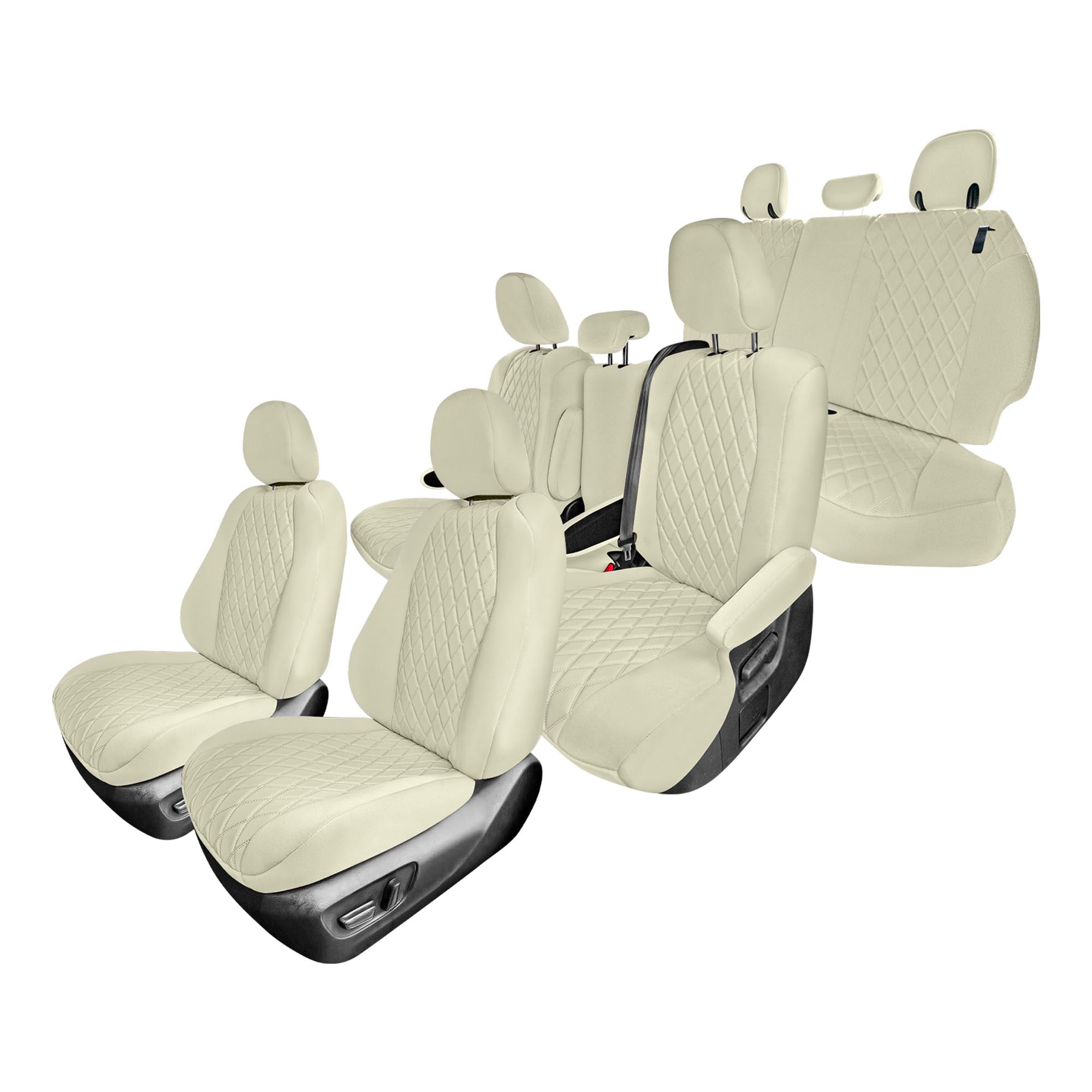 Toyota Sienna 8 Passenger - 2021 - 2024 - Full Set Seat Covers - Solid Beige Ultraflex Neoprene