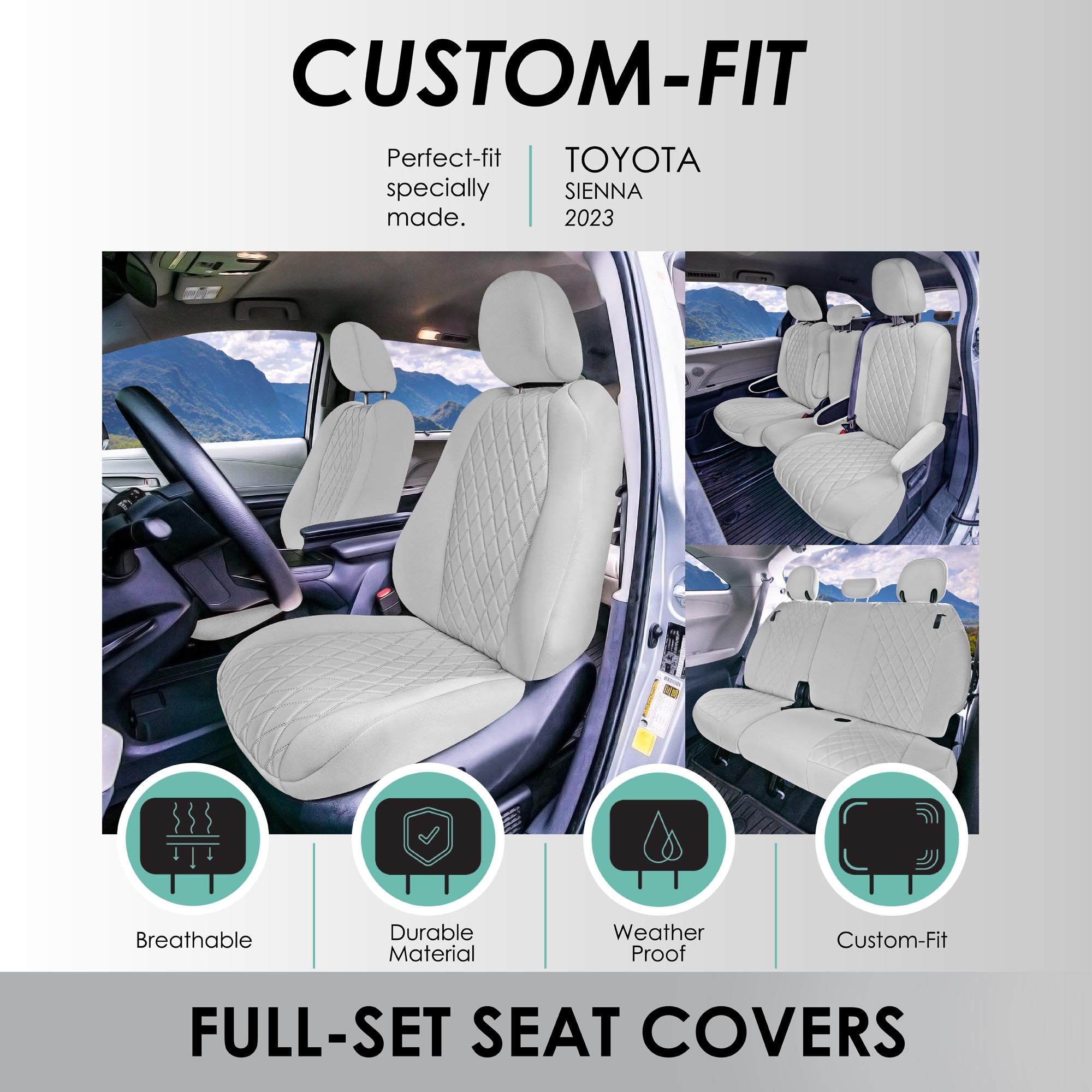 Toyota Sienna 8 Passenger - 2021 - 2024 - Full Set Seat Covers - Solid Gray Ultraflex Neoprene