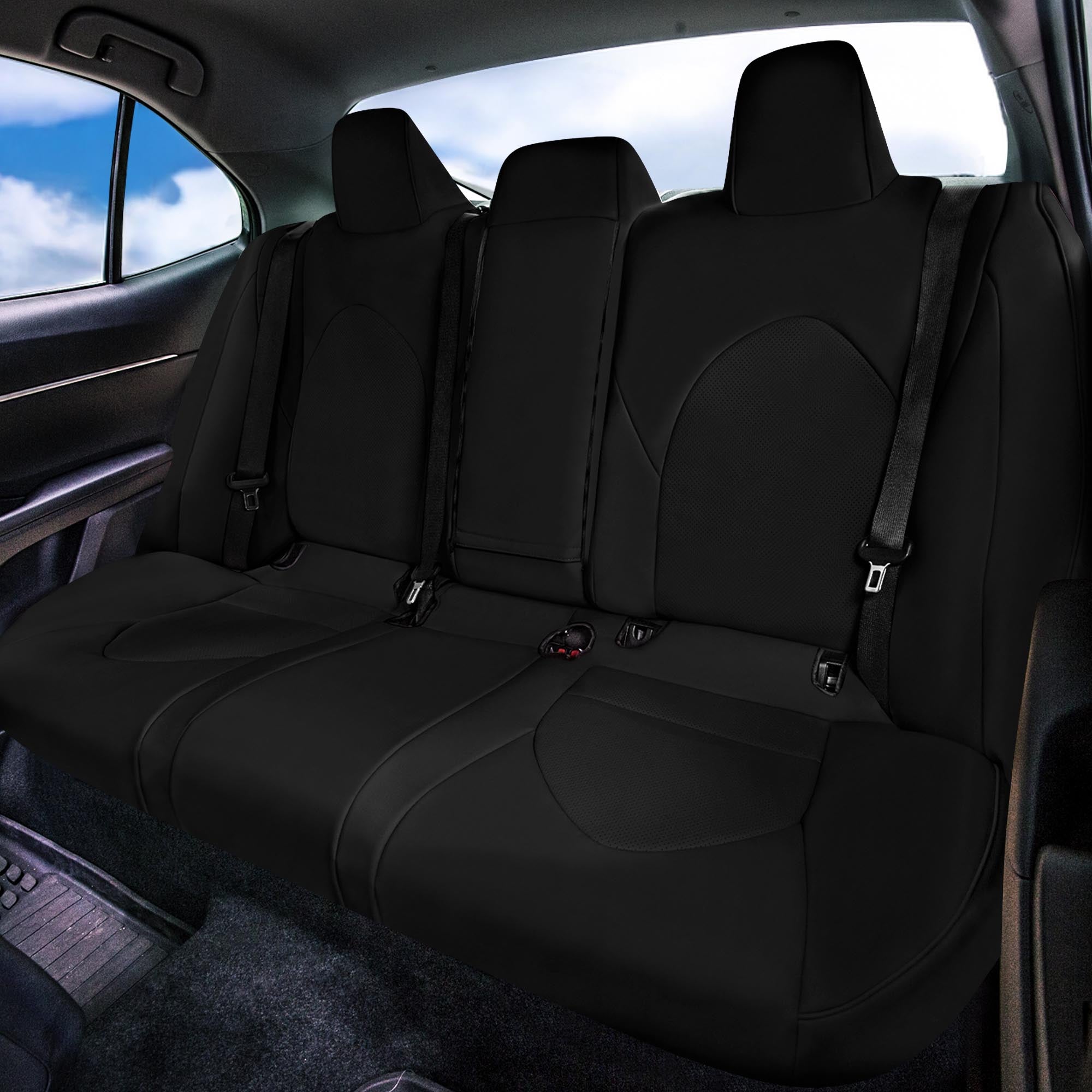 Toyota Camry 2018 - 2023 L | LE | SE | XLE | XSE - Rear Set Seat Covers - Black Faux Leather