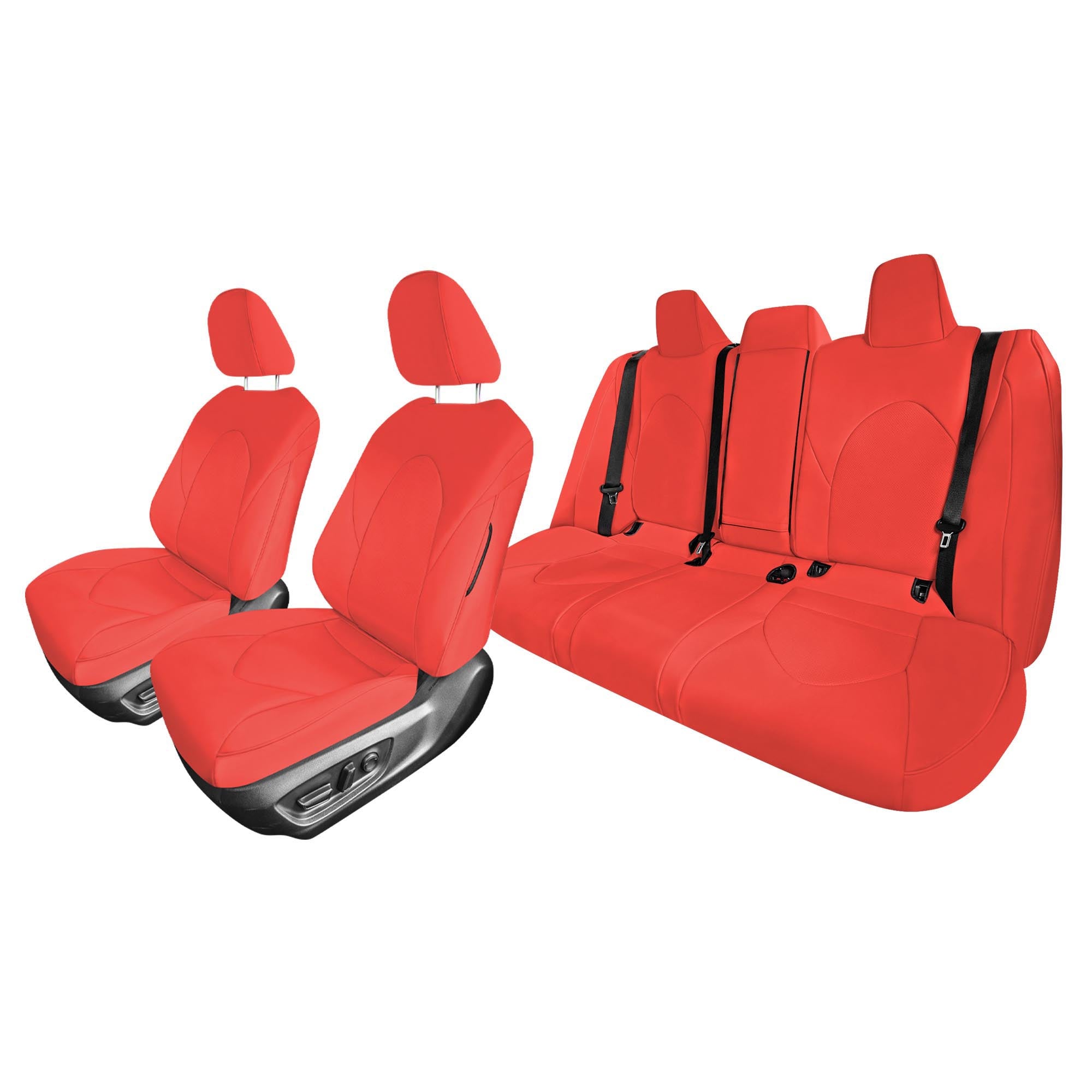 Toyota Camry 2018 - 2024 L | LE | SE | XLE | XSE - Full Set Seat Covers - Solid Red Faux Leather