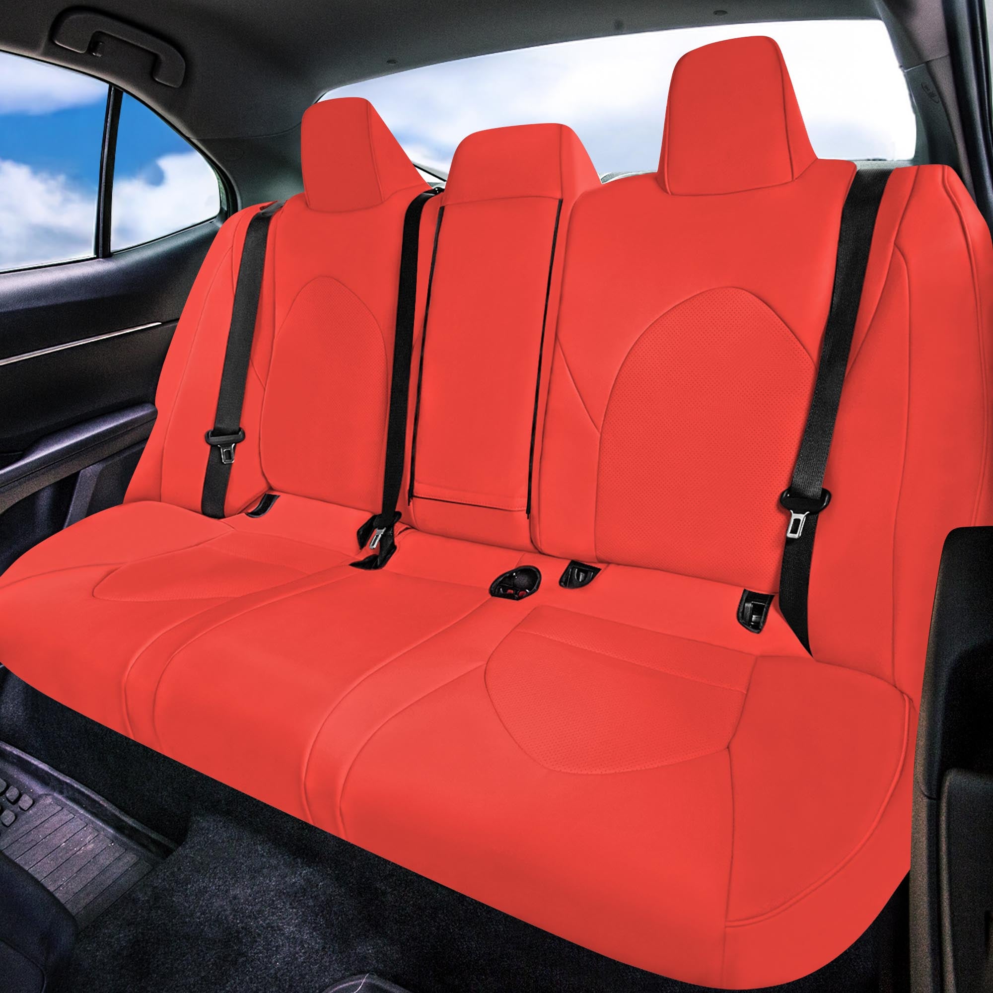 Toyota Camry 2018 - 2024 L | LE | SE | XLE | XSE - Rear Set Seat Covers - Solid Red Faux Leather