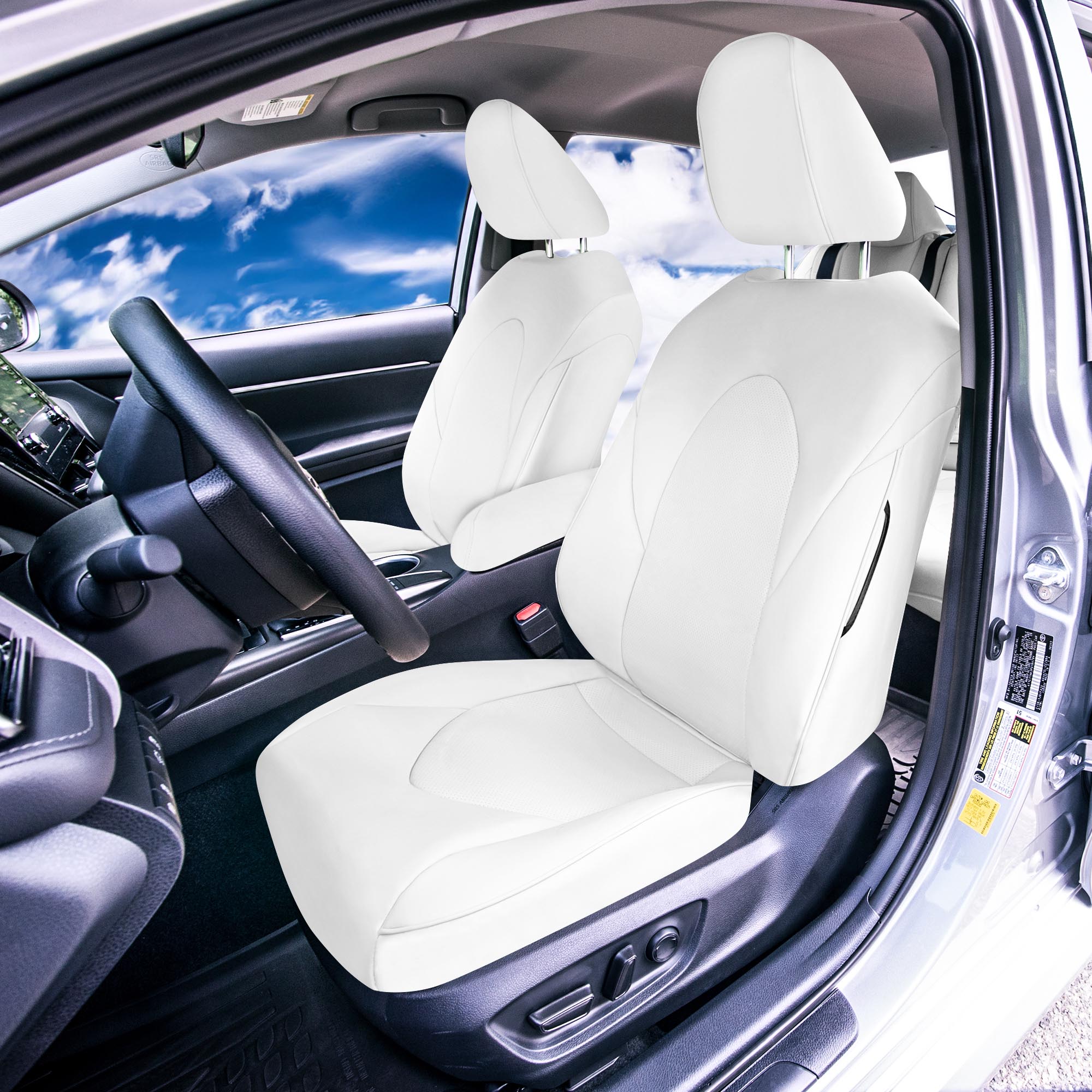 Toyota Camry 2018 - 2024 L | LE | SE | XLE | XSE - Full Set Seat Covers - Solid White Faux Leather