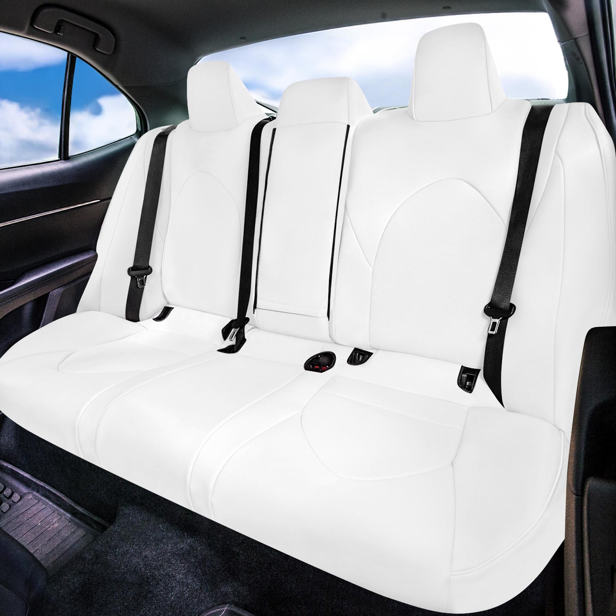 Toyota Camry 2018 - 2024 L | LE | SE | XLE | XSE - Rear Set Seat Covers - Solid White Faux Leather