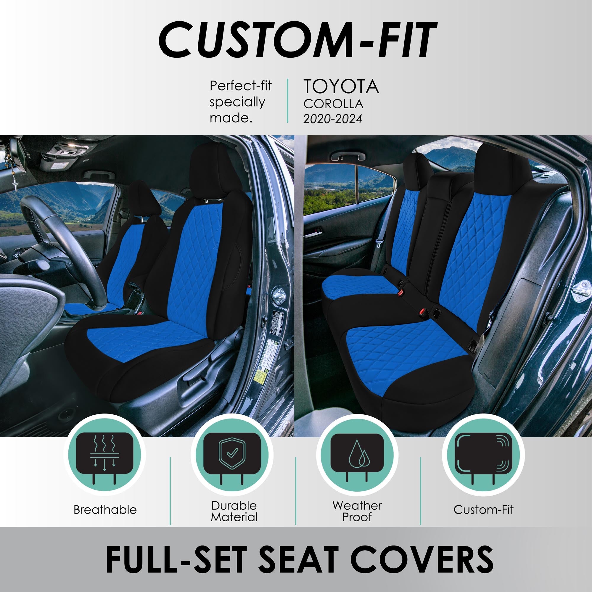 Toyota Corolla - 2020-2024 - Full Set Seat Covers - Blue Ultraflex Neoprene