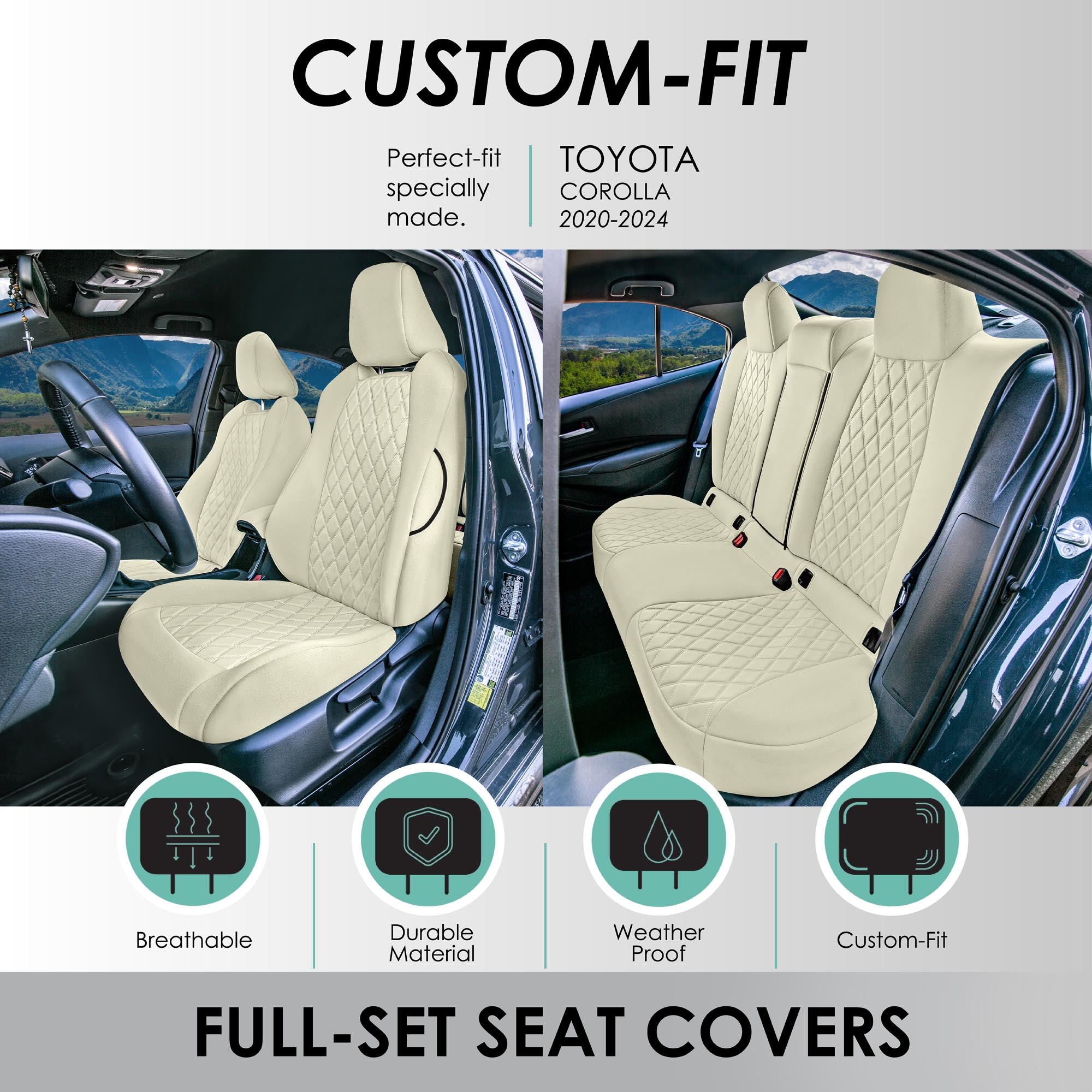 Toyota Corolla - 2020-2024 - Full Set Seat Covers - Solid Beige Ultraflex Neoprene