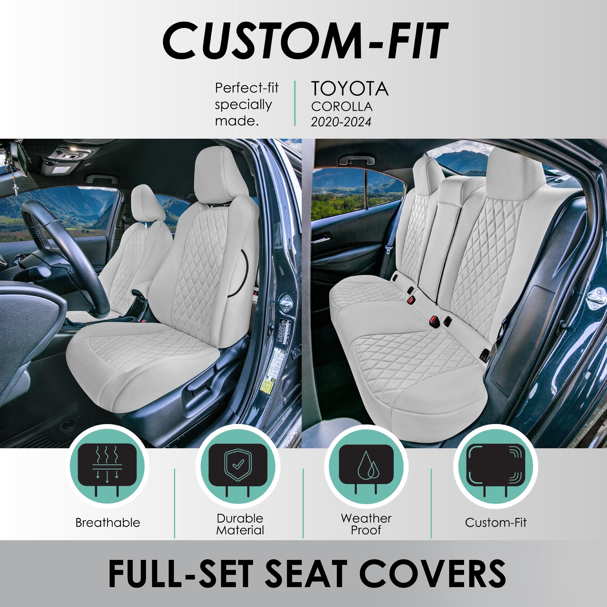 Toyota Corolla - 2020-2024 - Full Set Seat Covers - Solid Gray Ultraflex Neoprene