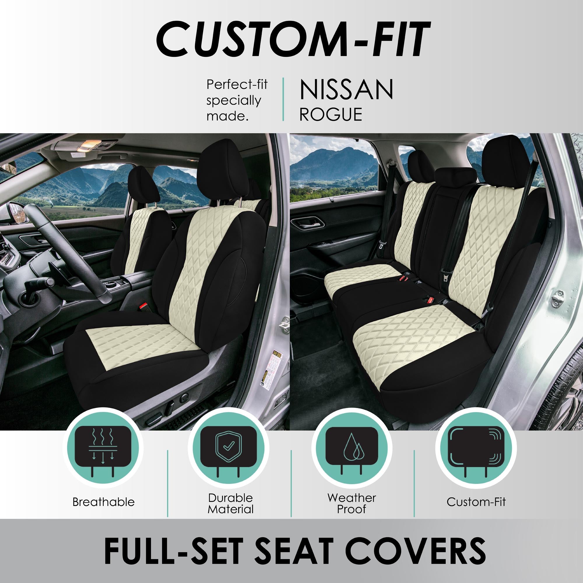 Nissan Rogue - 2021-2024 - Full Set Seat Covers - Beige Ultraflex Neoprene