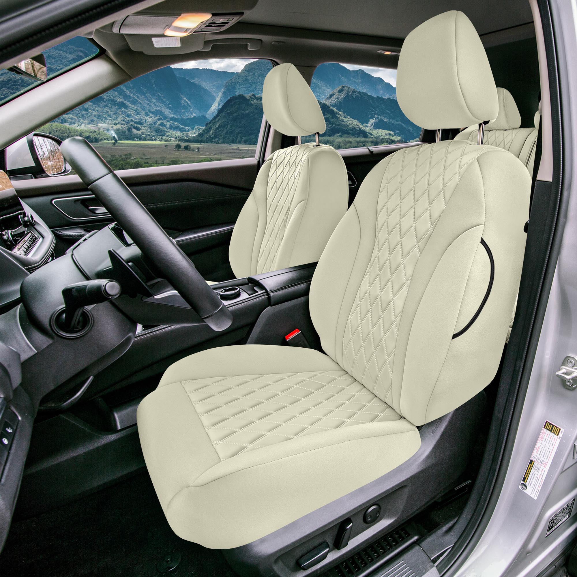 Nissan Rogue - 2021-2024 - Front Set Seat Covers - Solid Beige Ultraflex Neoprene