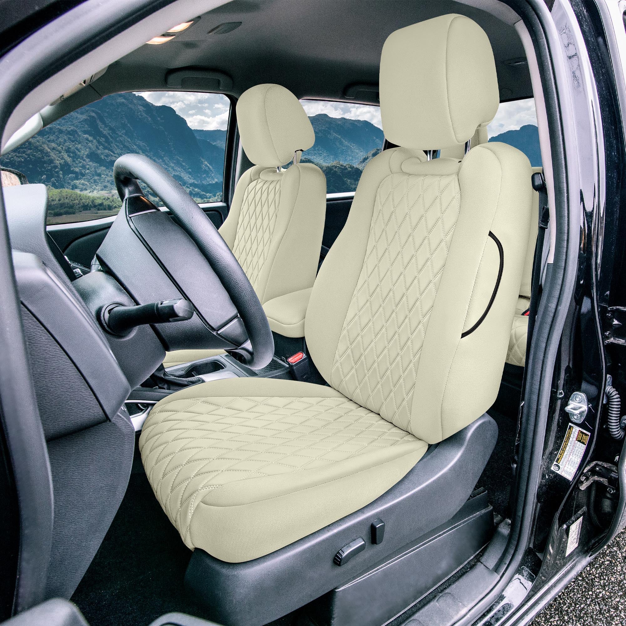 Nissan Frontier - 2022-2024 - Front Set Seat Covers - Solid Beige Ultraflex Neoprene