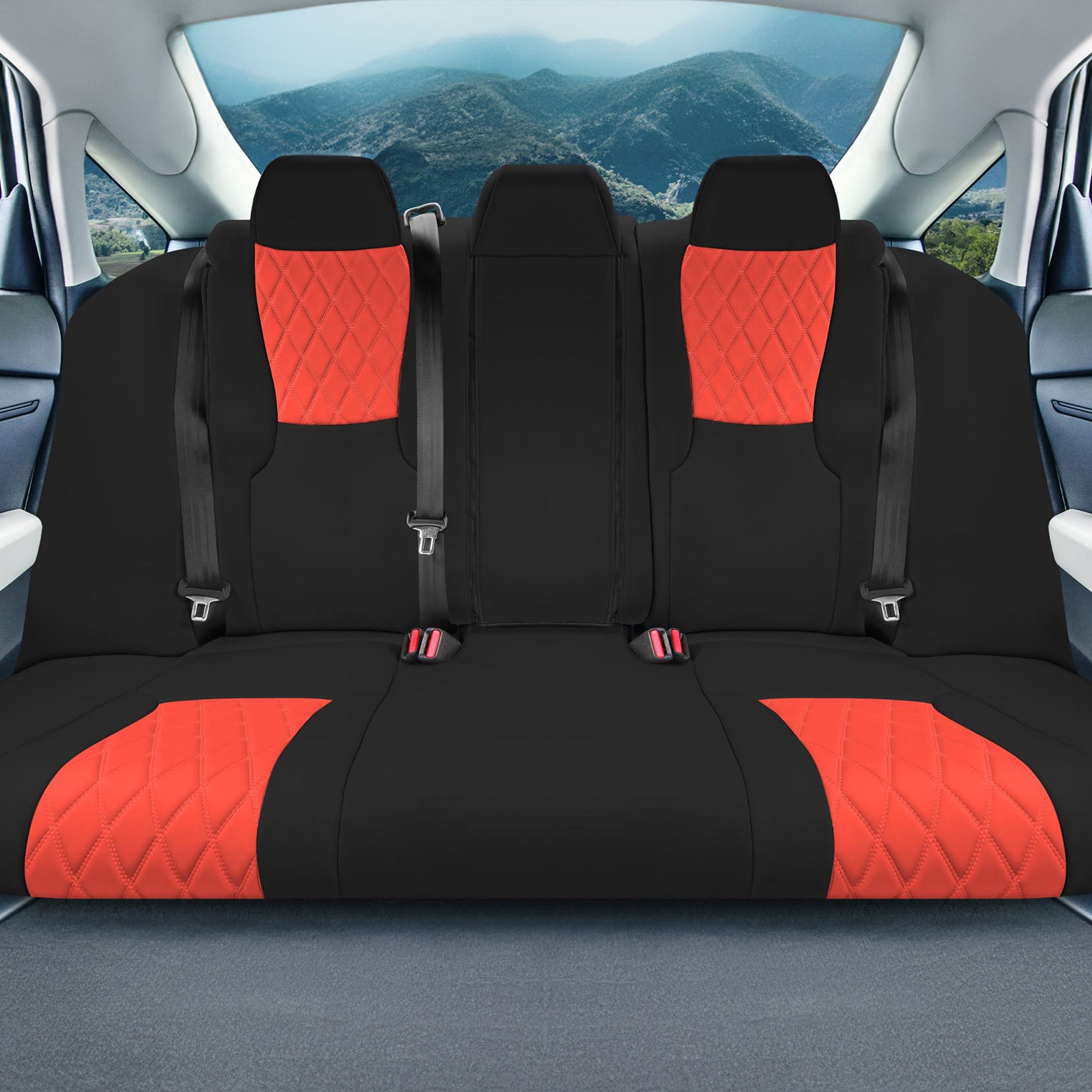 Honda Accord LX | Sport Hybrid 2018-2024 - Rear Set Seat Covers (Solid Bench) - Red Ultraflex Neoprene