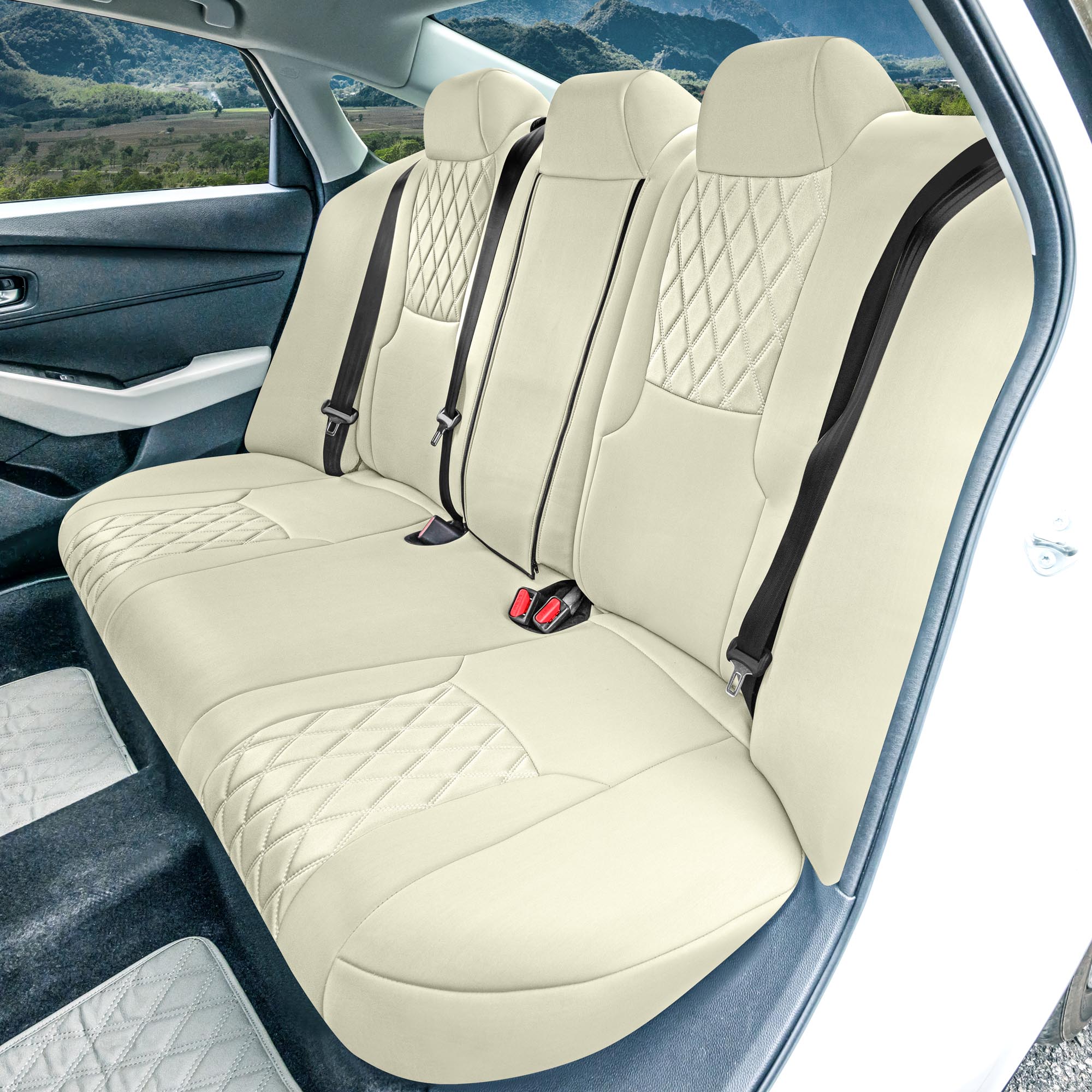 Honda Accord 2023 - 2024 - Split Rear Set Seat Covers - Solid Beige Ultraflex Neoprene