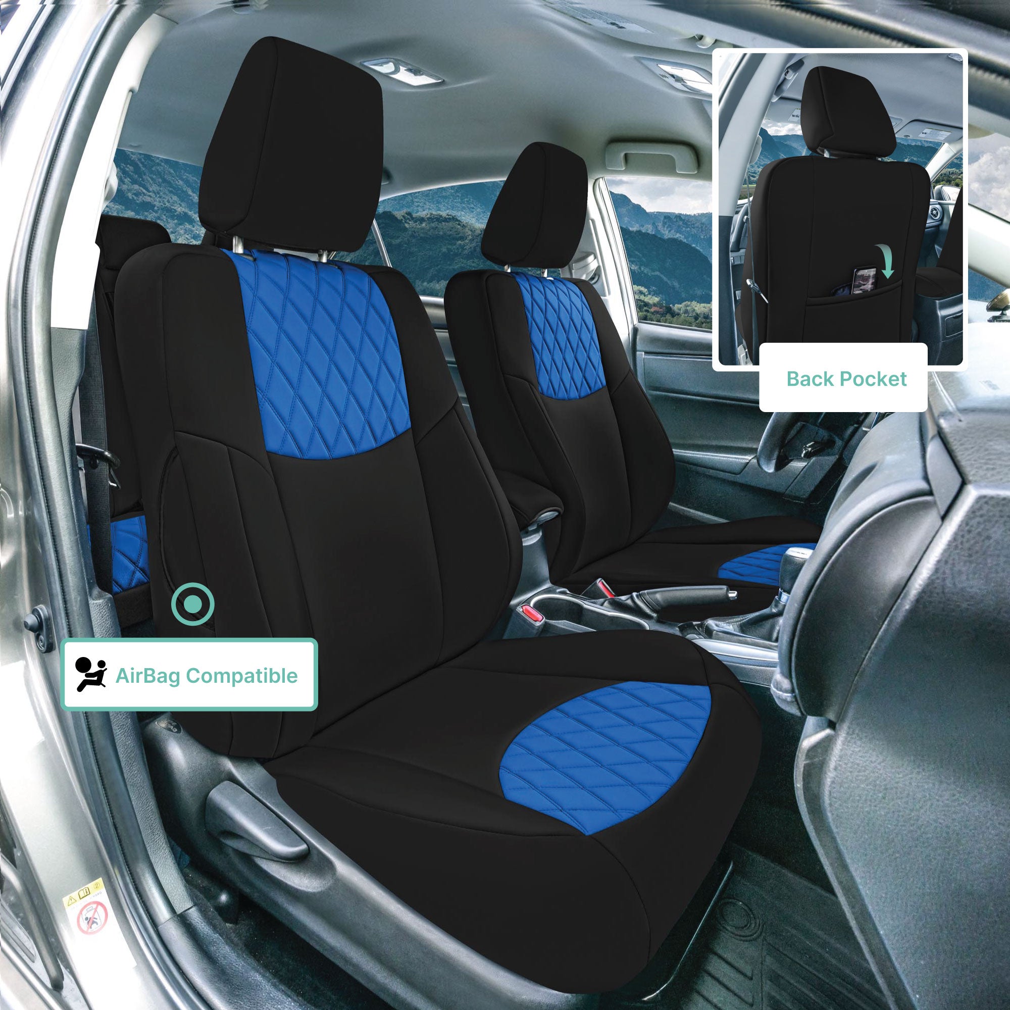 Toyota Corolla S | SE | LE 2014-2019 - Full Set Seat Covers - Blue Ultraflex Neoprene