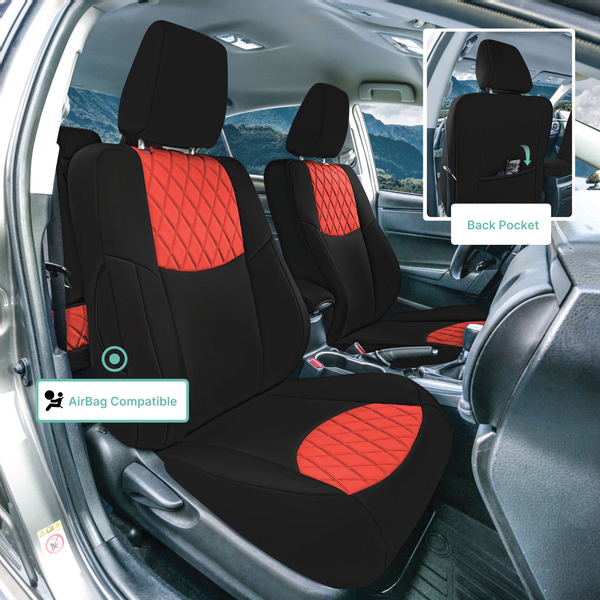 Toyota Corolla S | SE | LE 2014-2019 - Full Set Seat Covers - Red Ultraflex Neoprene