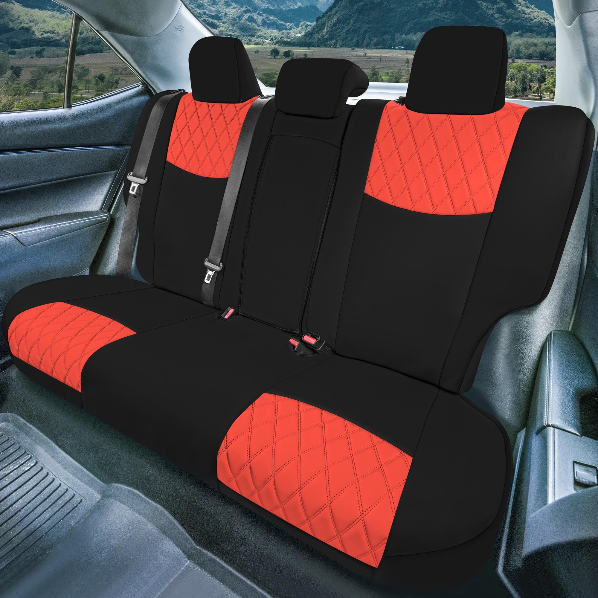 Toyota Corolla S | SE | LE 2014-2019 - Rear Set Seat Covers - Red Ultraflex Neoprene