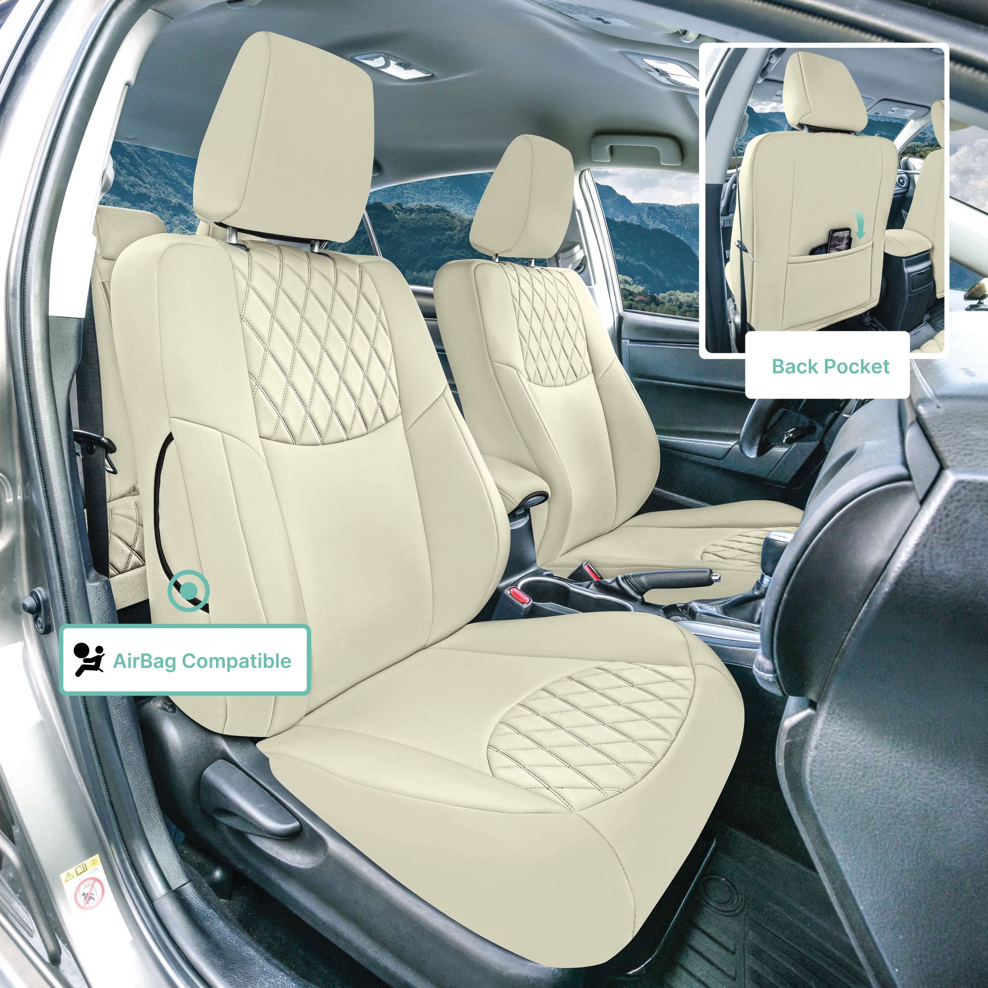 Toyota Corolla S | SE | LE 2014-2019 - Full Set Seat Covers - Solid Beige Ultraflex Neoprene