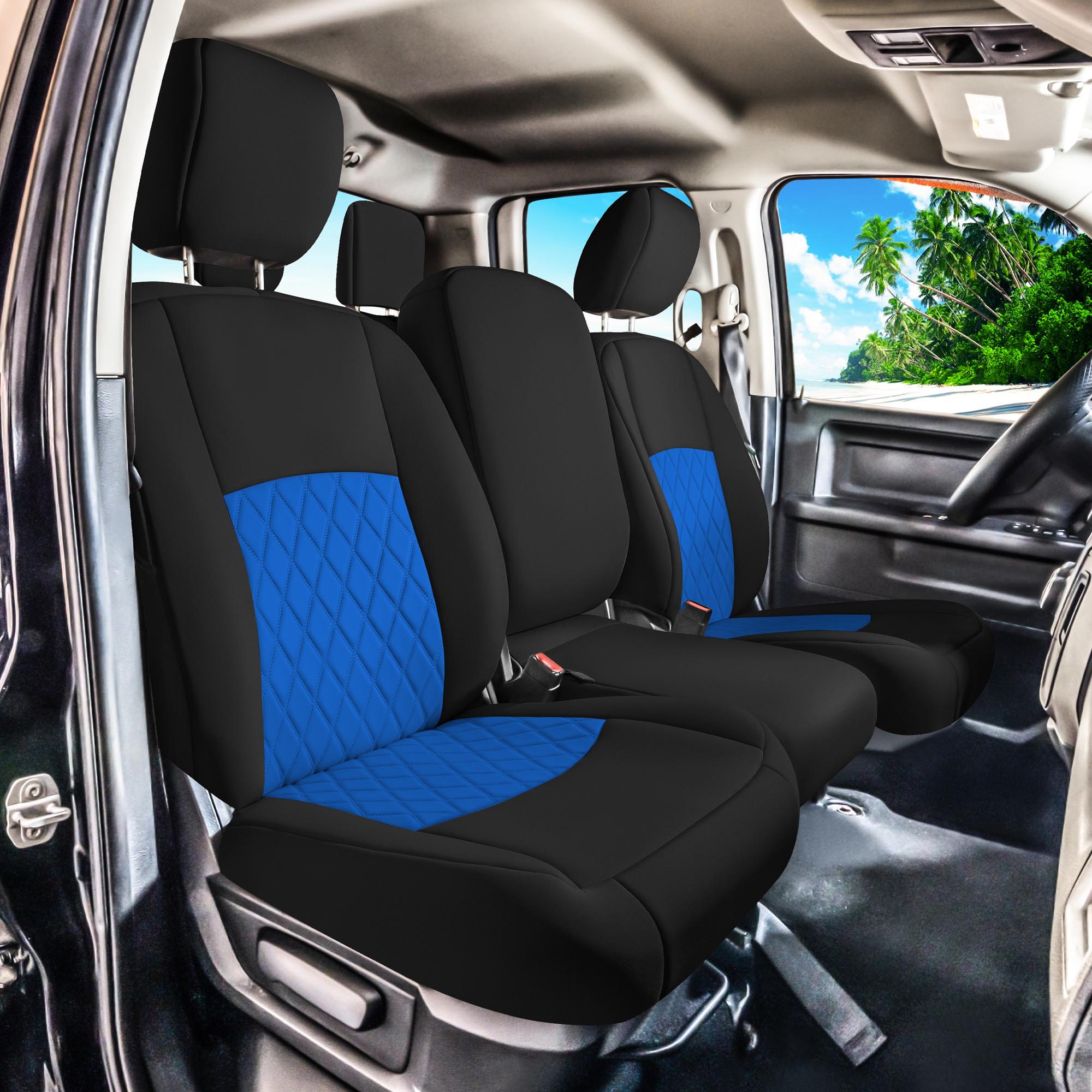 Dodge Ram 1500 2011-2018 & Ram 1500 Classic 2019-2025 - Front Set Seat Covers - Blue Ultraflex Neoprene