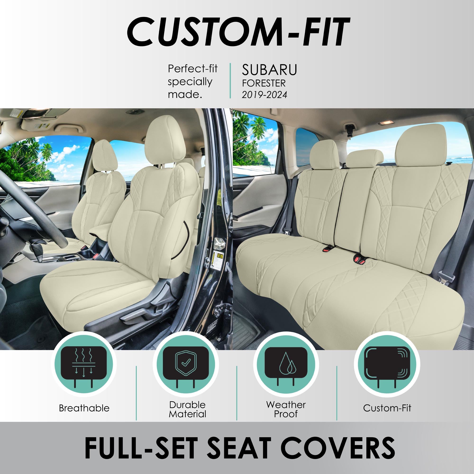 Subaru Forester 2019-2024 - Full Set Seat Covers - Solid Beige Ultraflex Neoprene