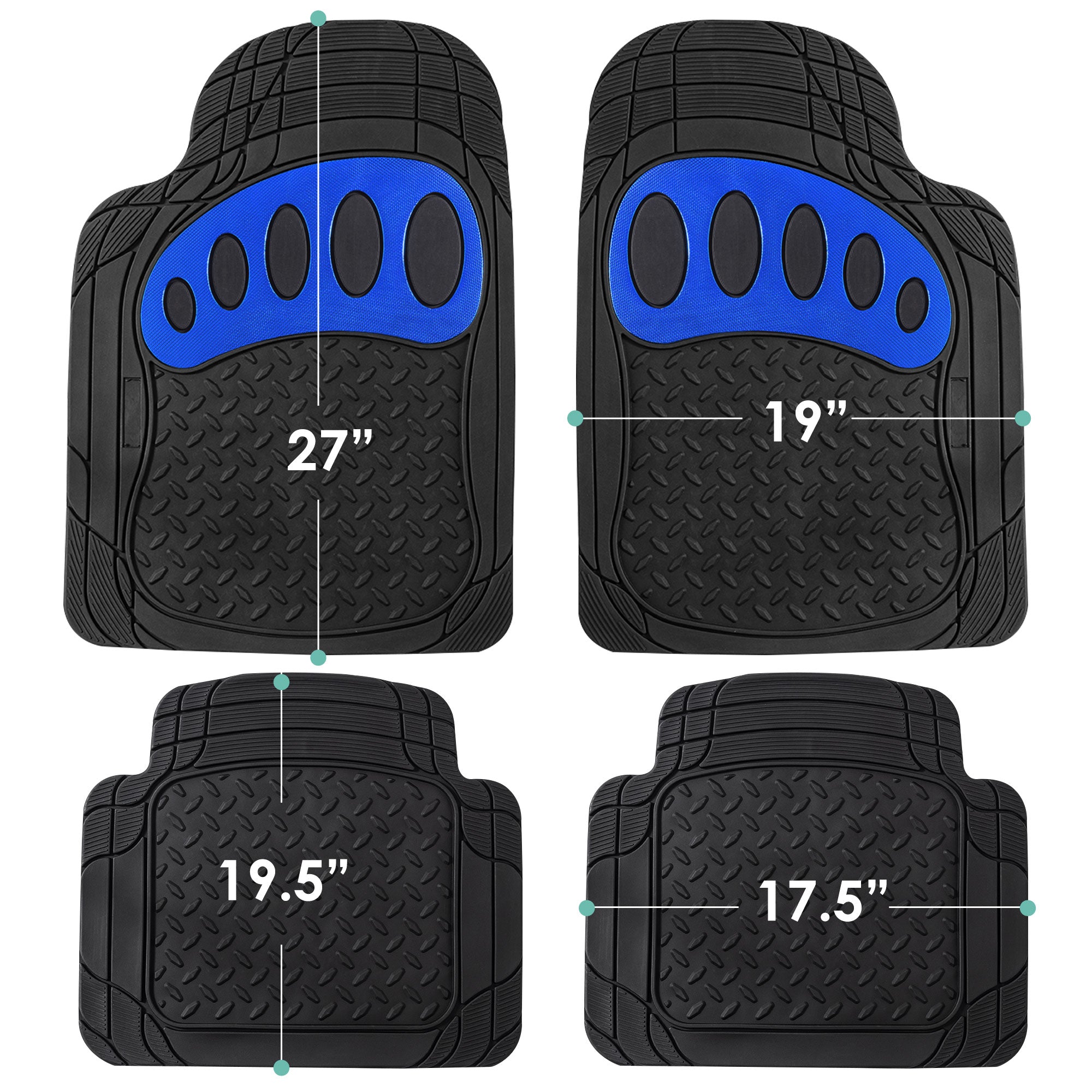 4 Piece Liners Trimmable ClimaProof Non-Slip Vinyl Floor Mats - Full Set Blue