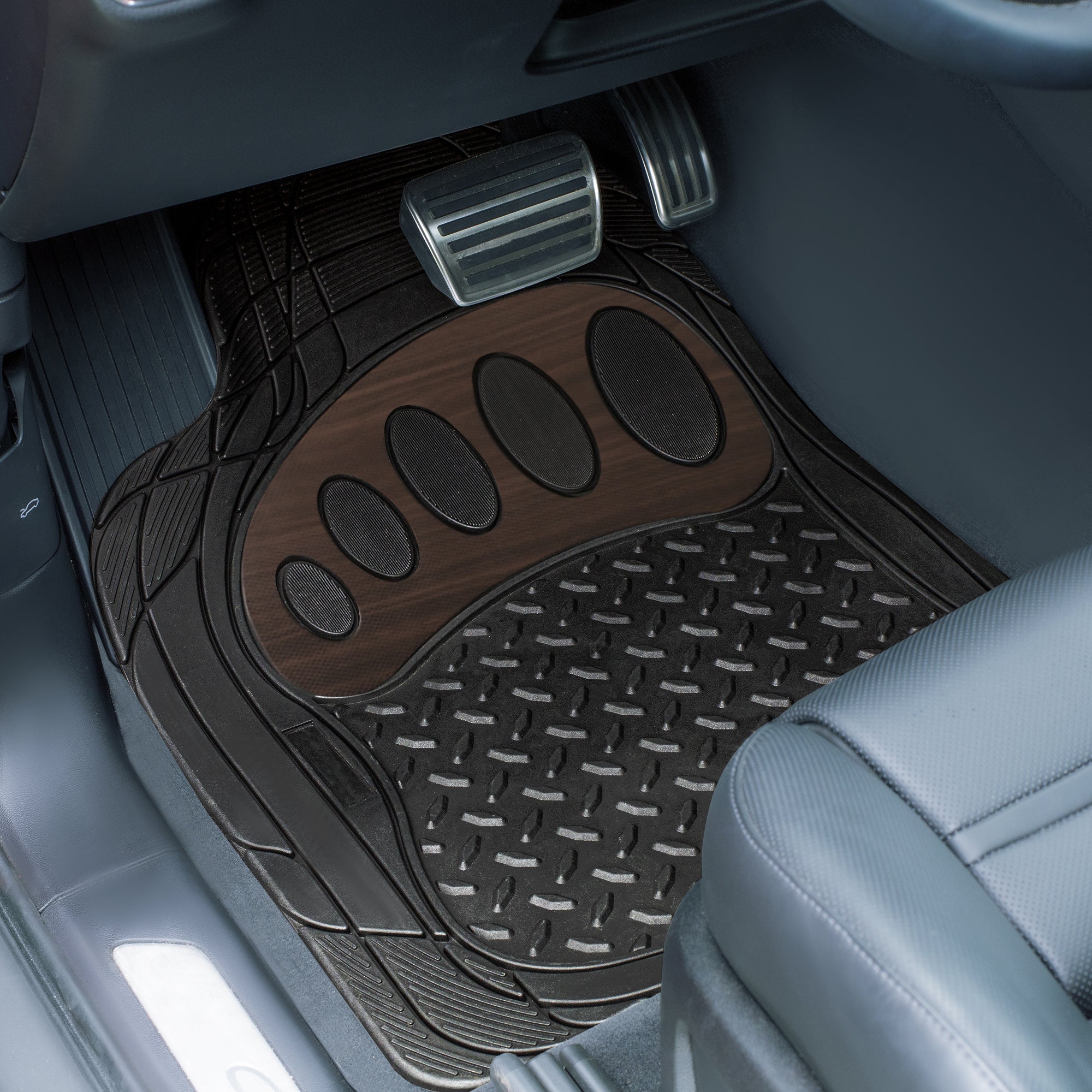 4 Piece Liners Trimmable ClimaProof Non-Slip Vinyl Floor Mats - Full Set Brown