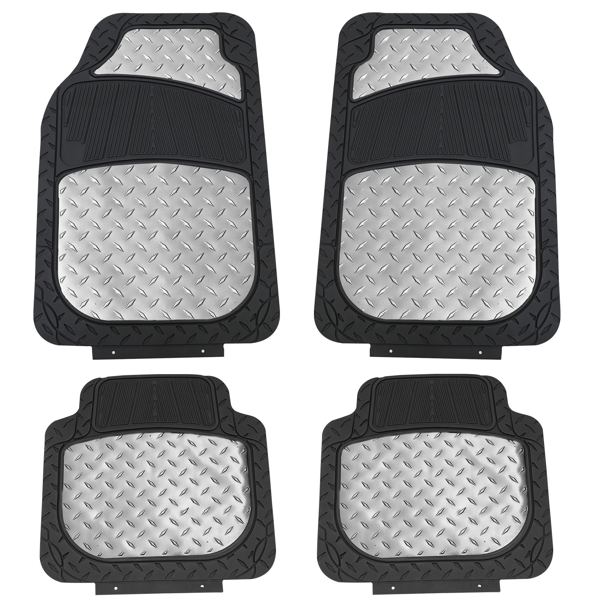 Trimmable ClimaProof High Quality Metallic Non-Slip Rubber Floor Mats - Full Set Silver