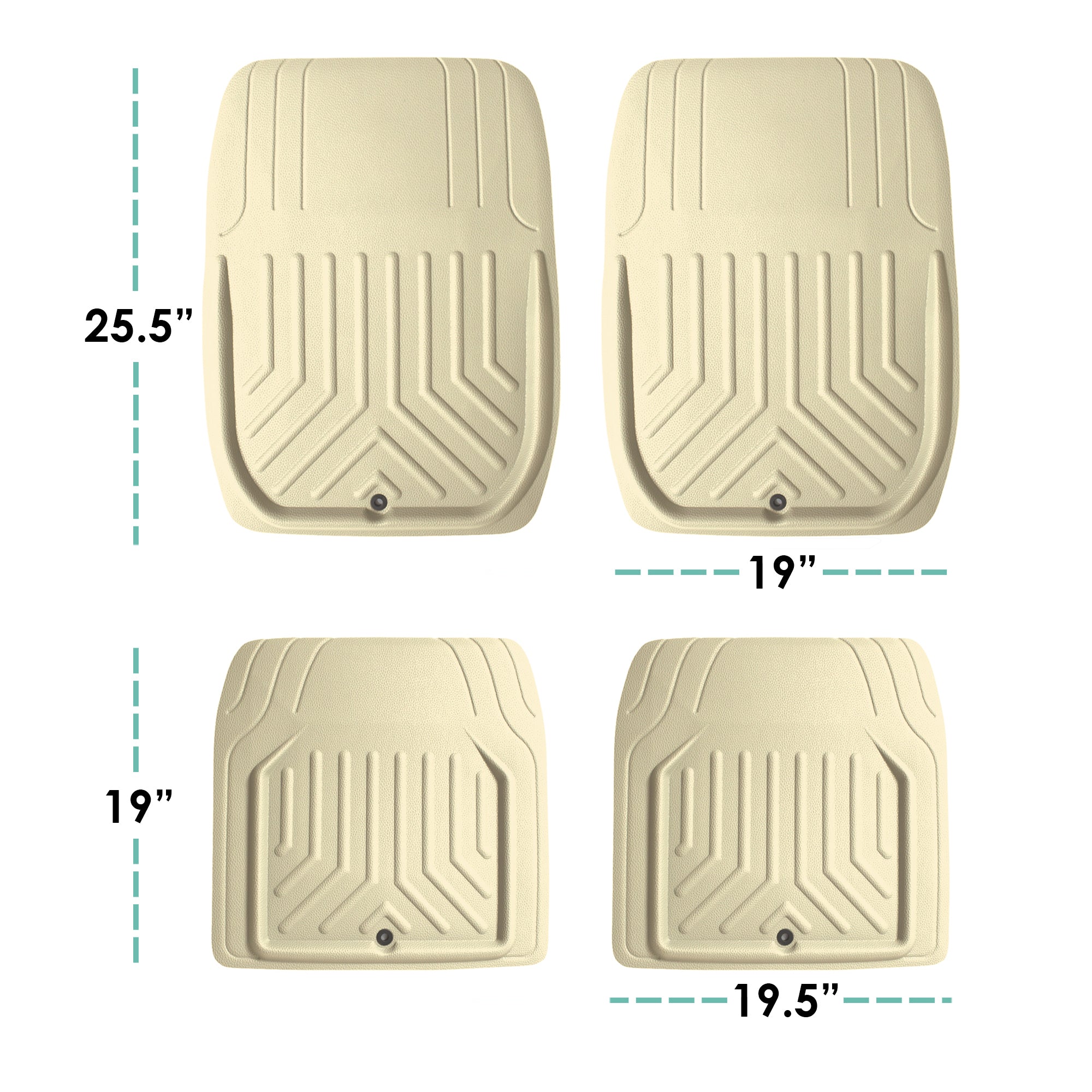 Faux Leather Deep Tray Floor Mats Full Set - Beige