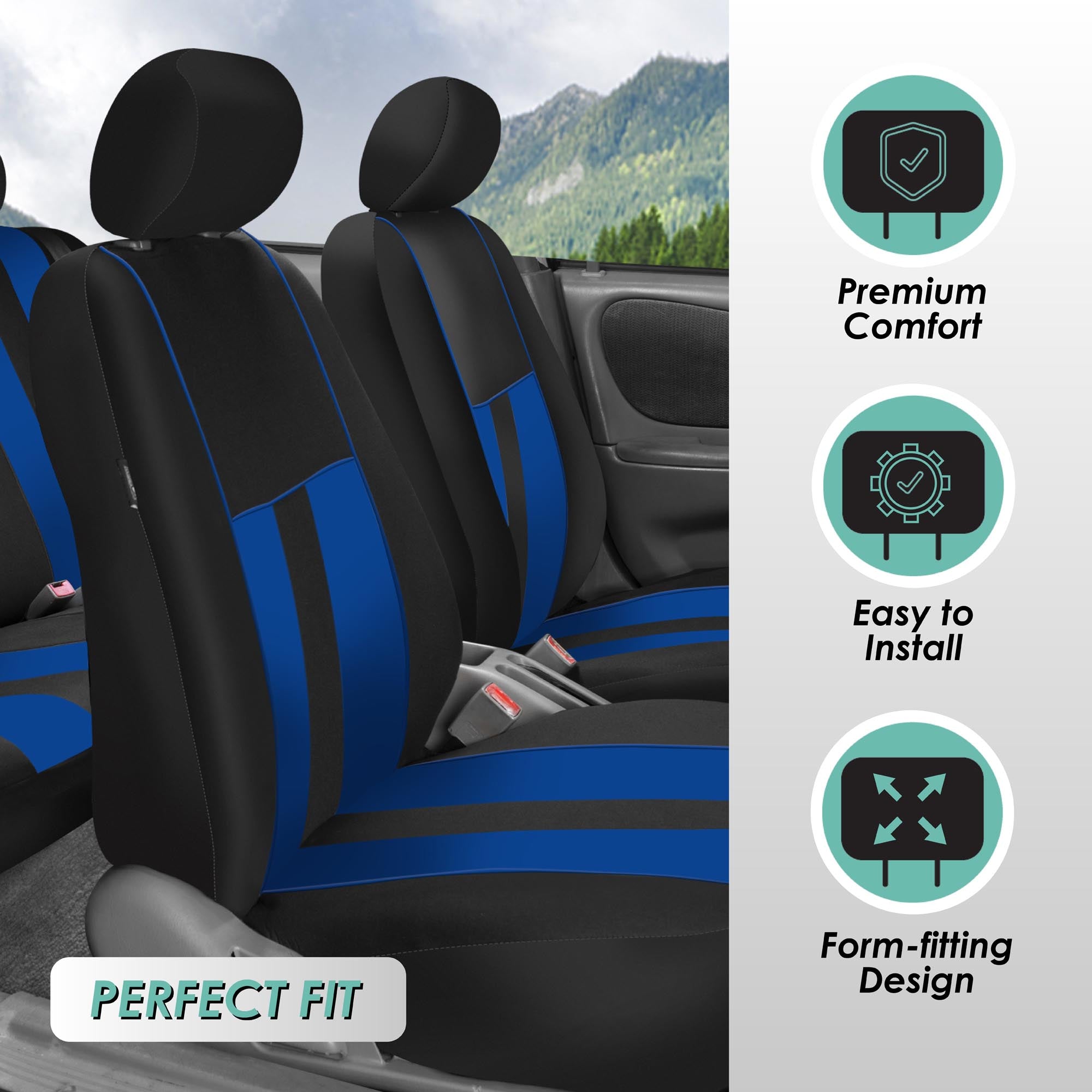 Striking Striped Seat Covers - Full Set Blue