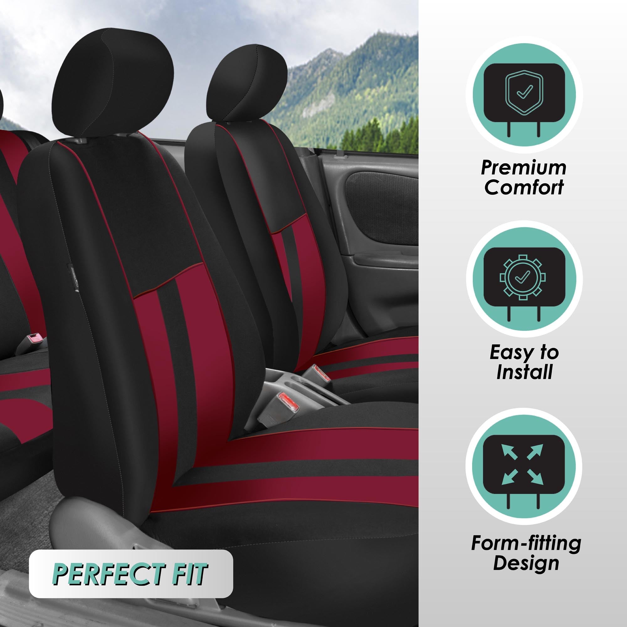 Striking Striped Seat Covers - Full Set Burgundy