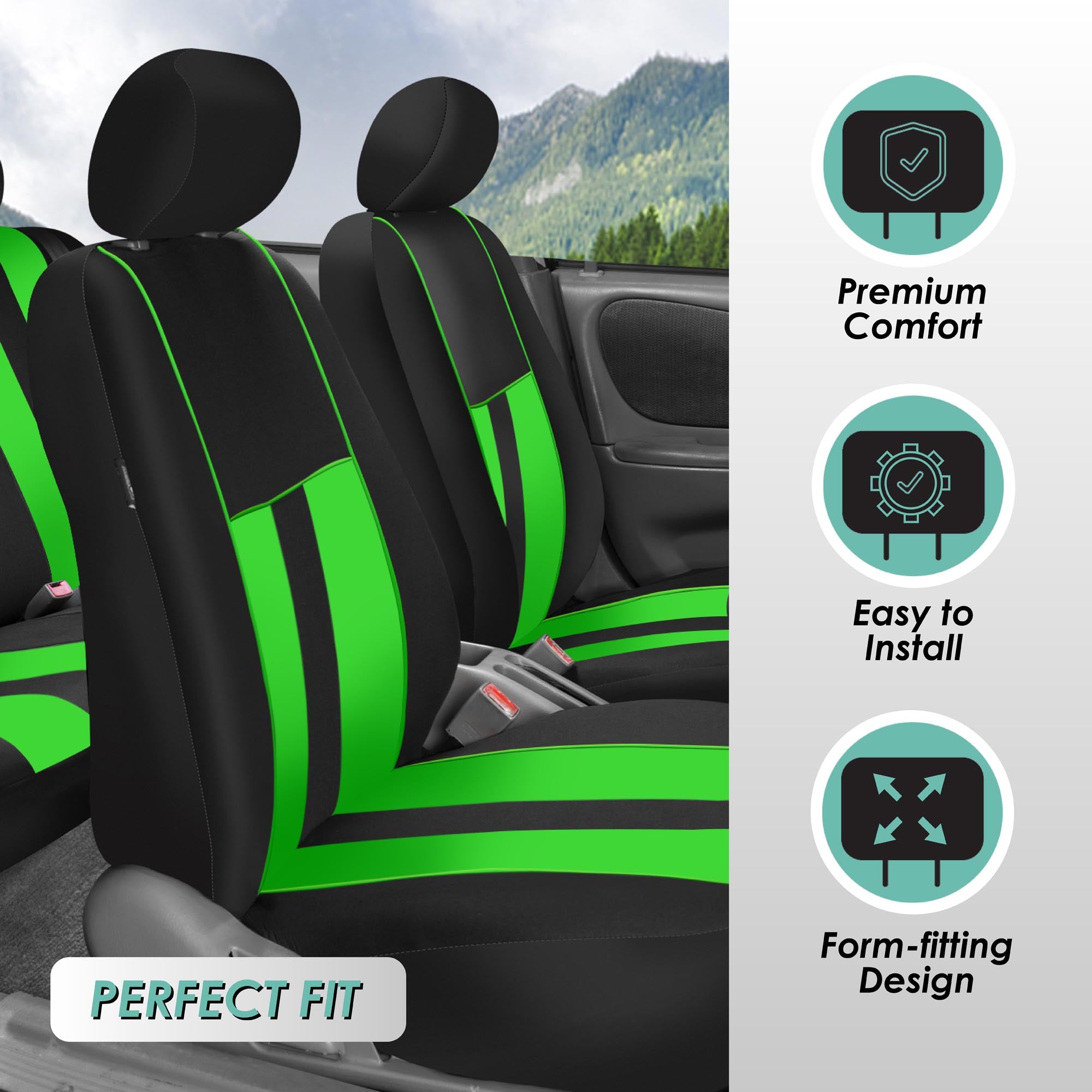 Striking Striped Seat Covers - Full Set Green