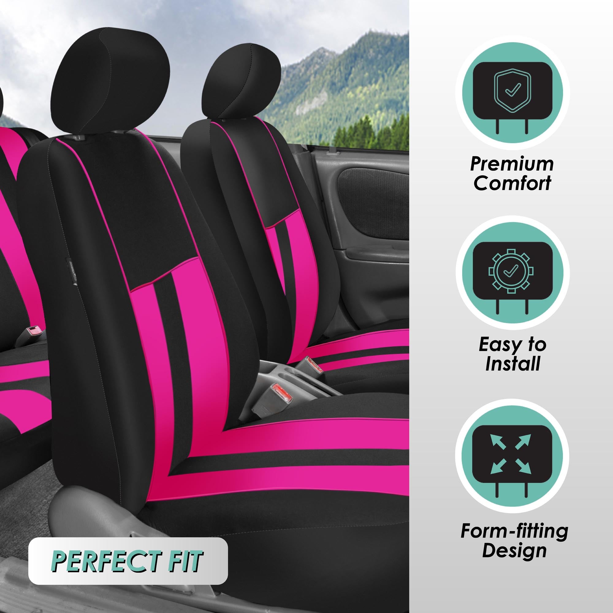 Striking Striped Seat Covers - Full Set Pink