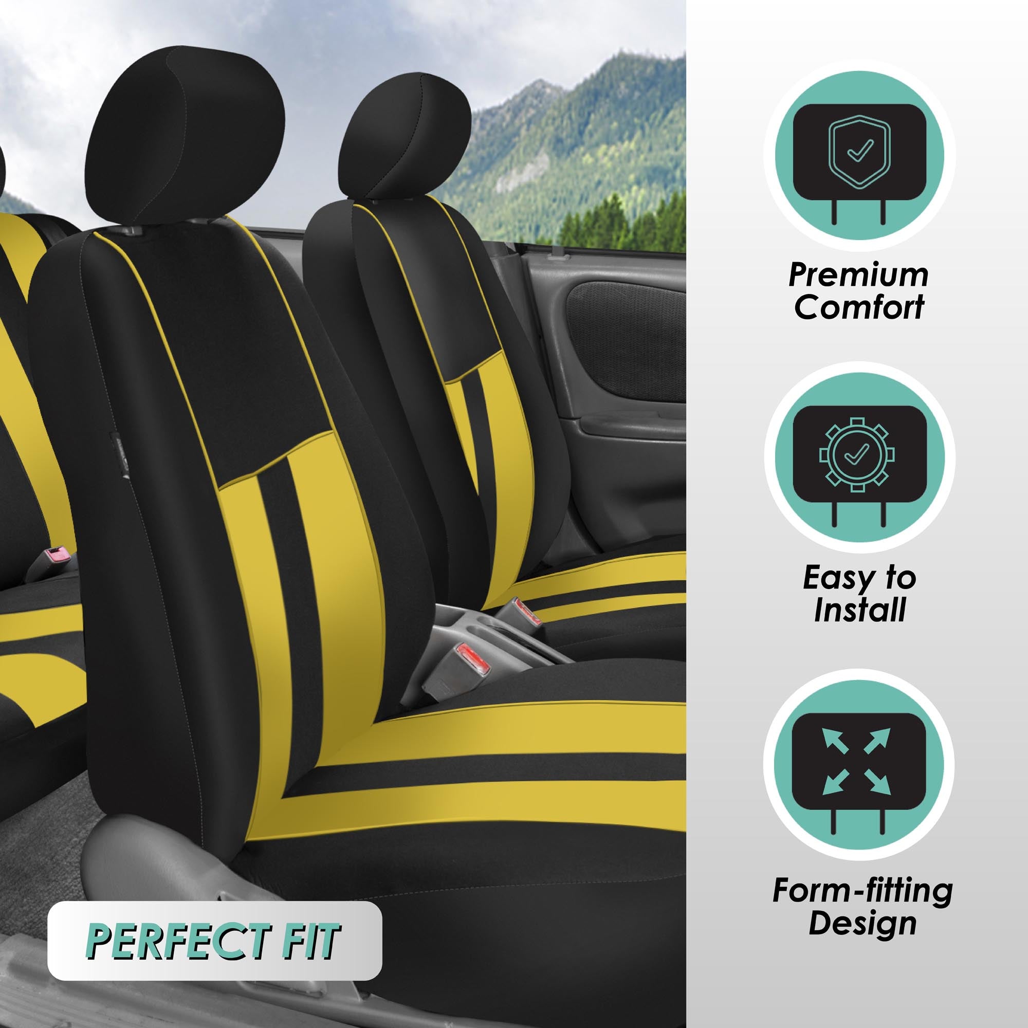 Striking Striped Seat Covers - Full Set Yellow