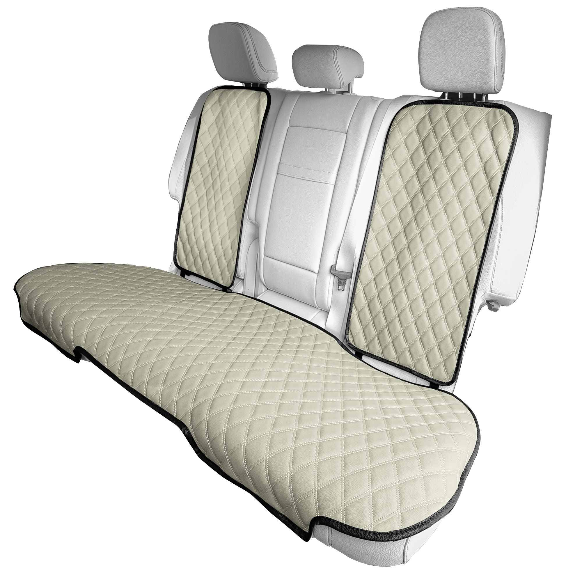 Faux Leather Seat Protectors - Rear Set Beige