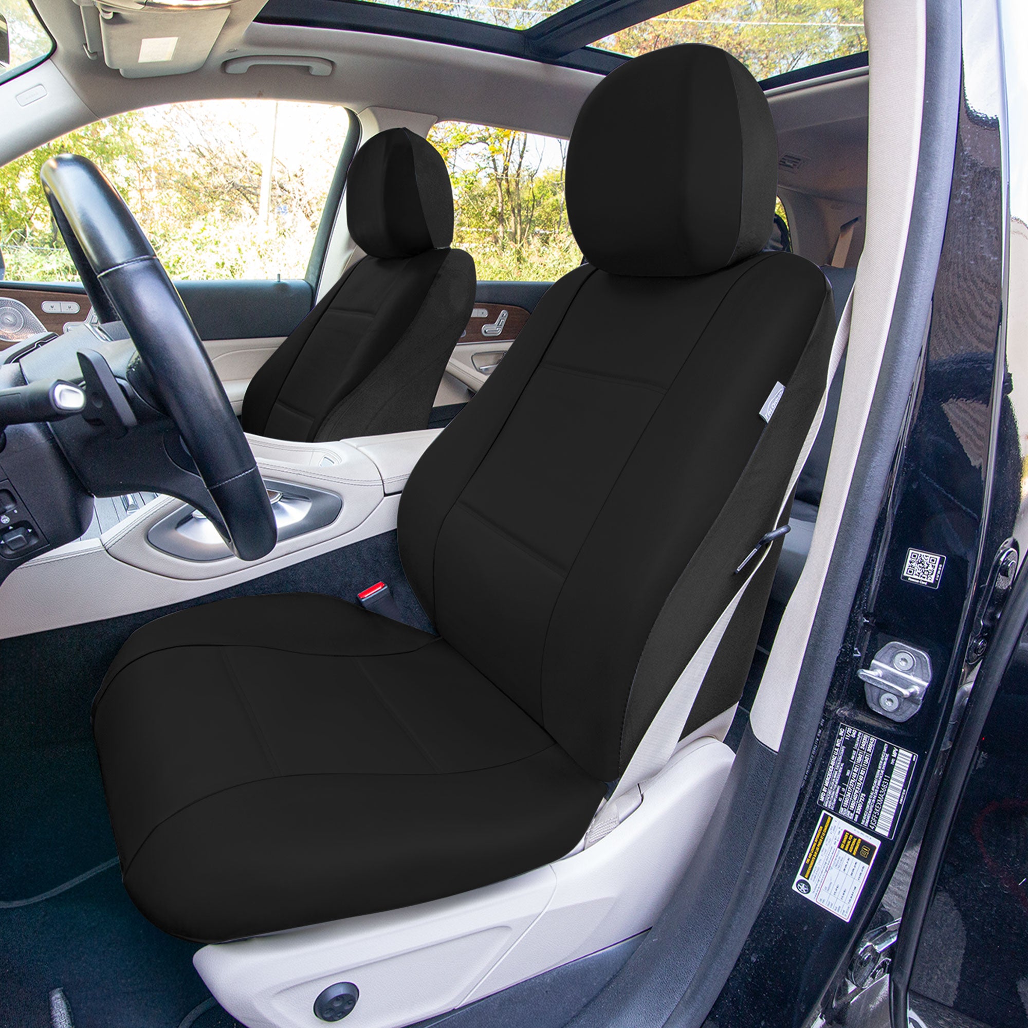 PU Leather Seat Covers - Front Set Black