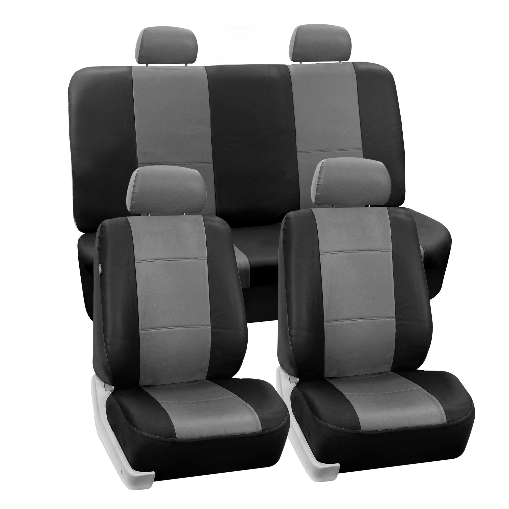 Premium PU Leather Seat Covers - Full Set Gray / Black